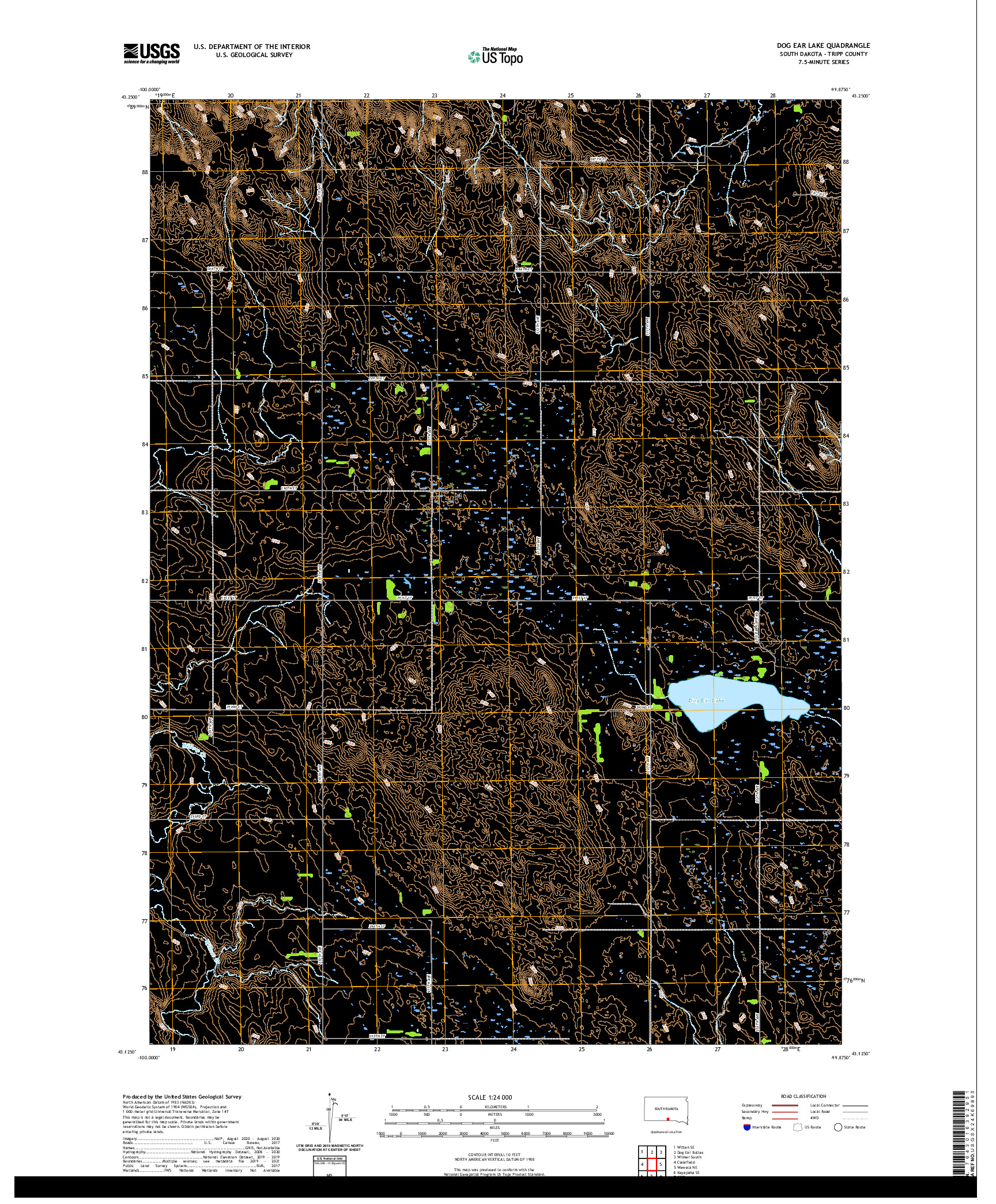 USGS US TOPO 7.5-MINUTE MAP FOR DOG EAR LAKE, SD 2021