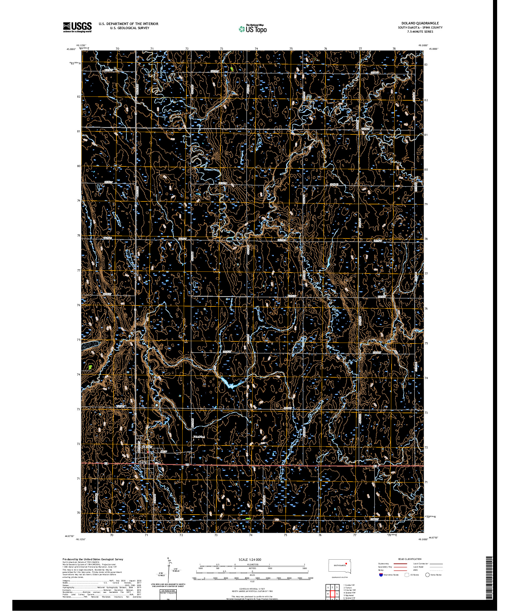 USGS US TOPO 7.5-MINUTE MAP FOR DOLAND, SD 2021