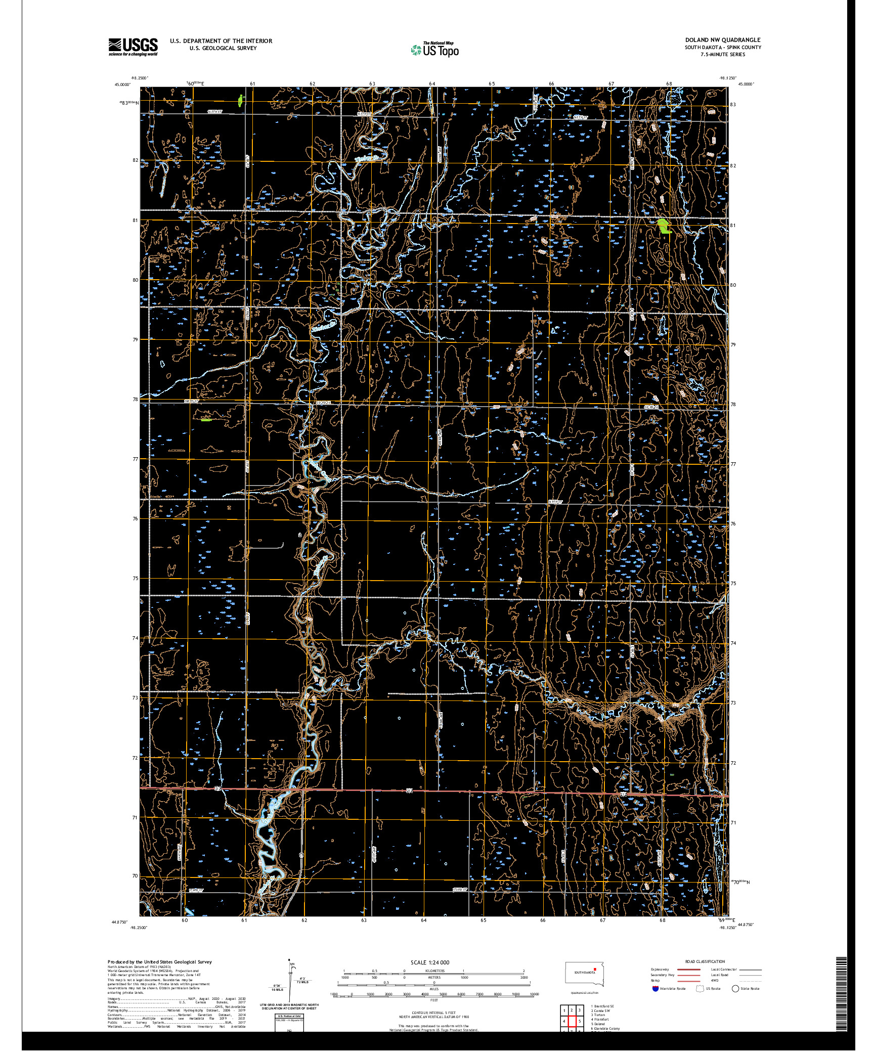 USGS US TOPO 7.5-MINUTE MAP FOR DOLAND NW, SD 2021