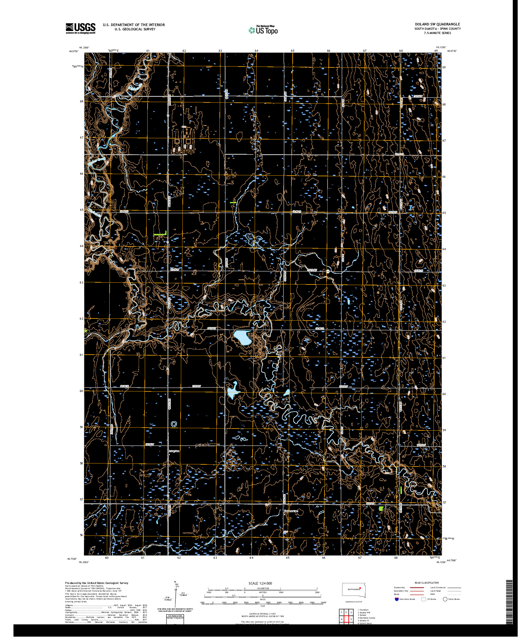 USGS US TOPO 7.5-MINUTE MAP FOR DOLAND SW, SD 2021