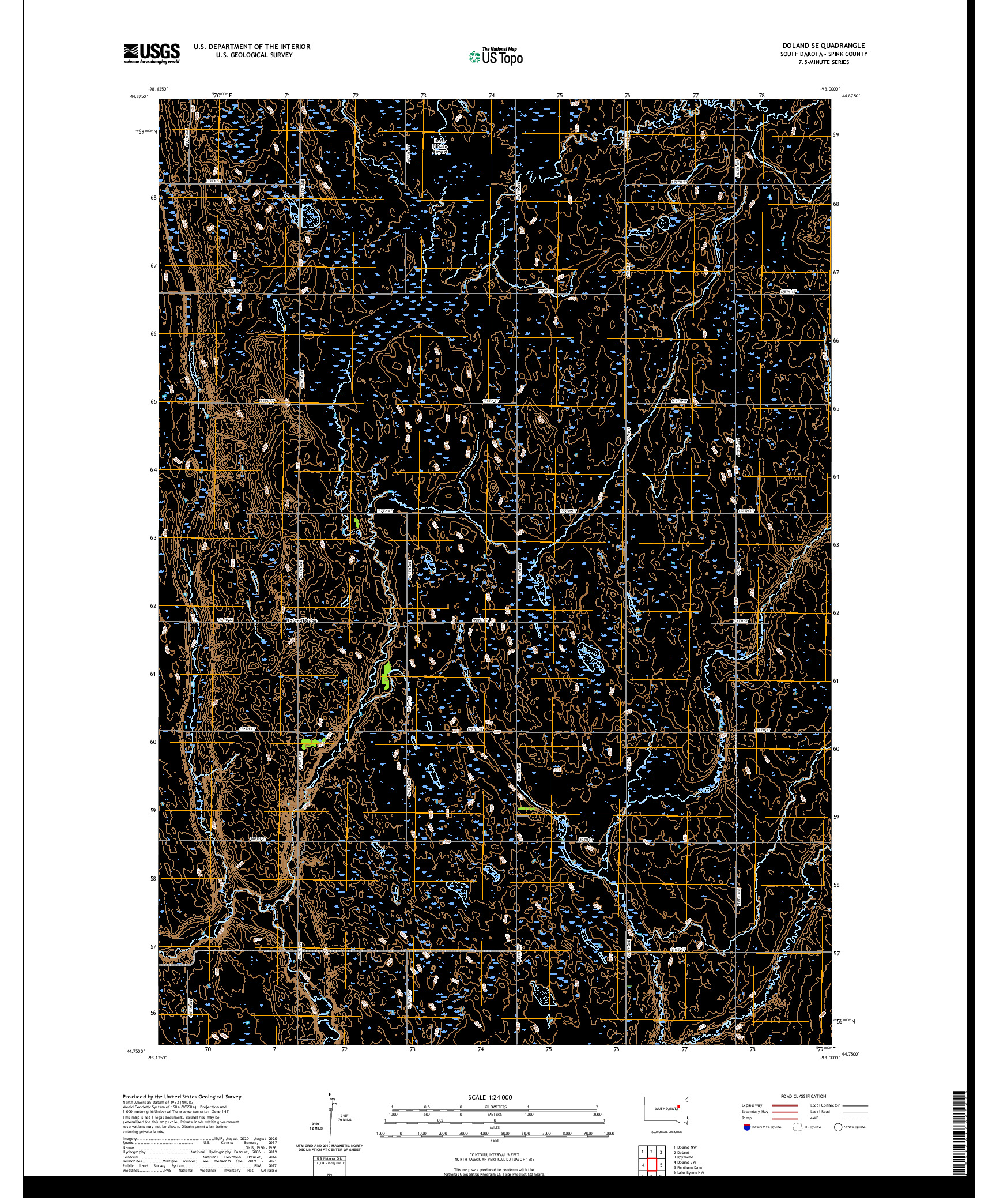 USGS US TOPO 7.5-MINUTE MAP FOR DOLAND SE, SD 2021