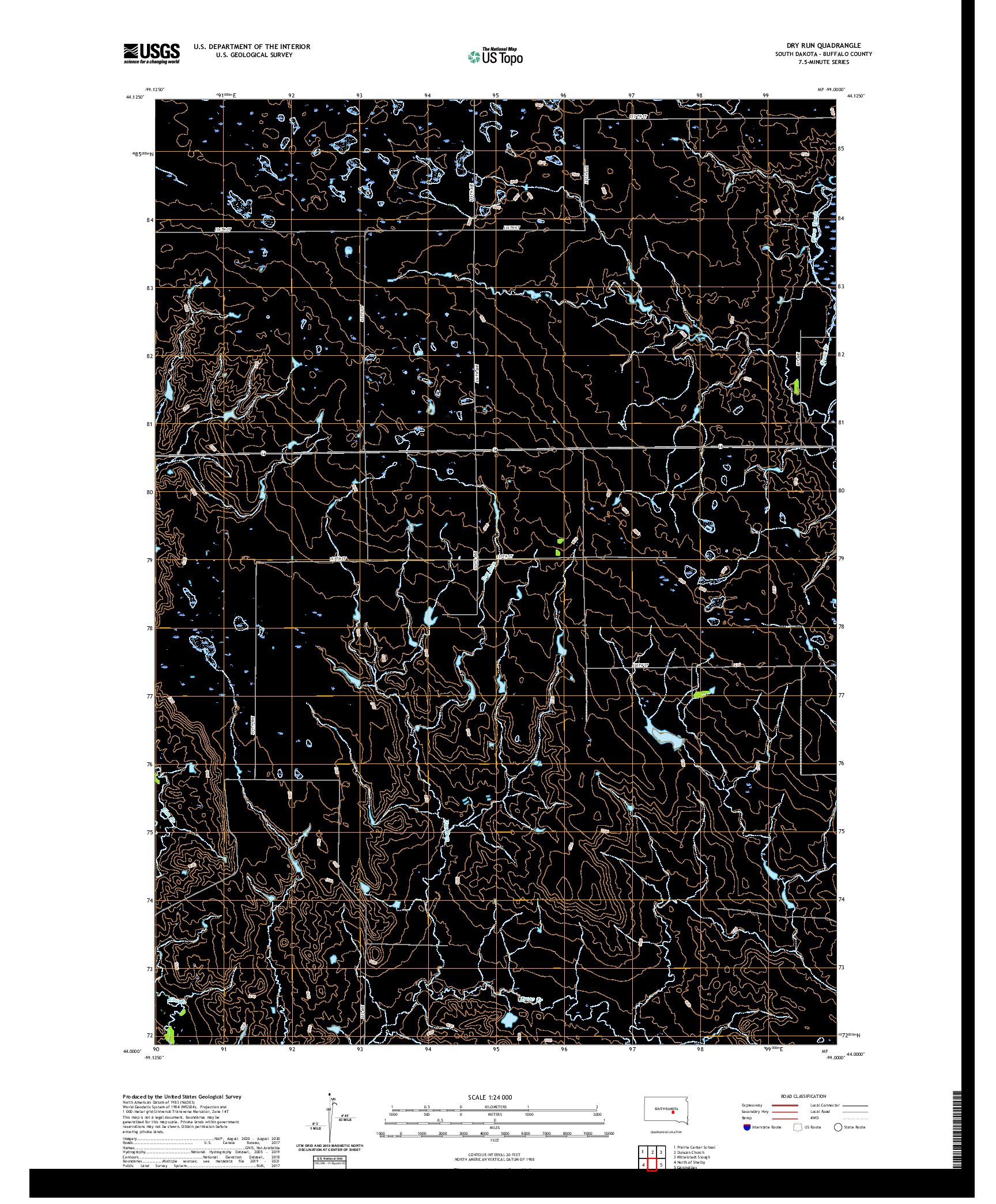 USGS US TOPO 7.5-MINUTE MAP FOR DRY RUN, SD 2021