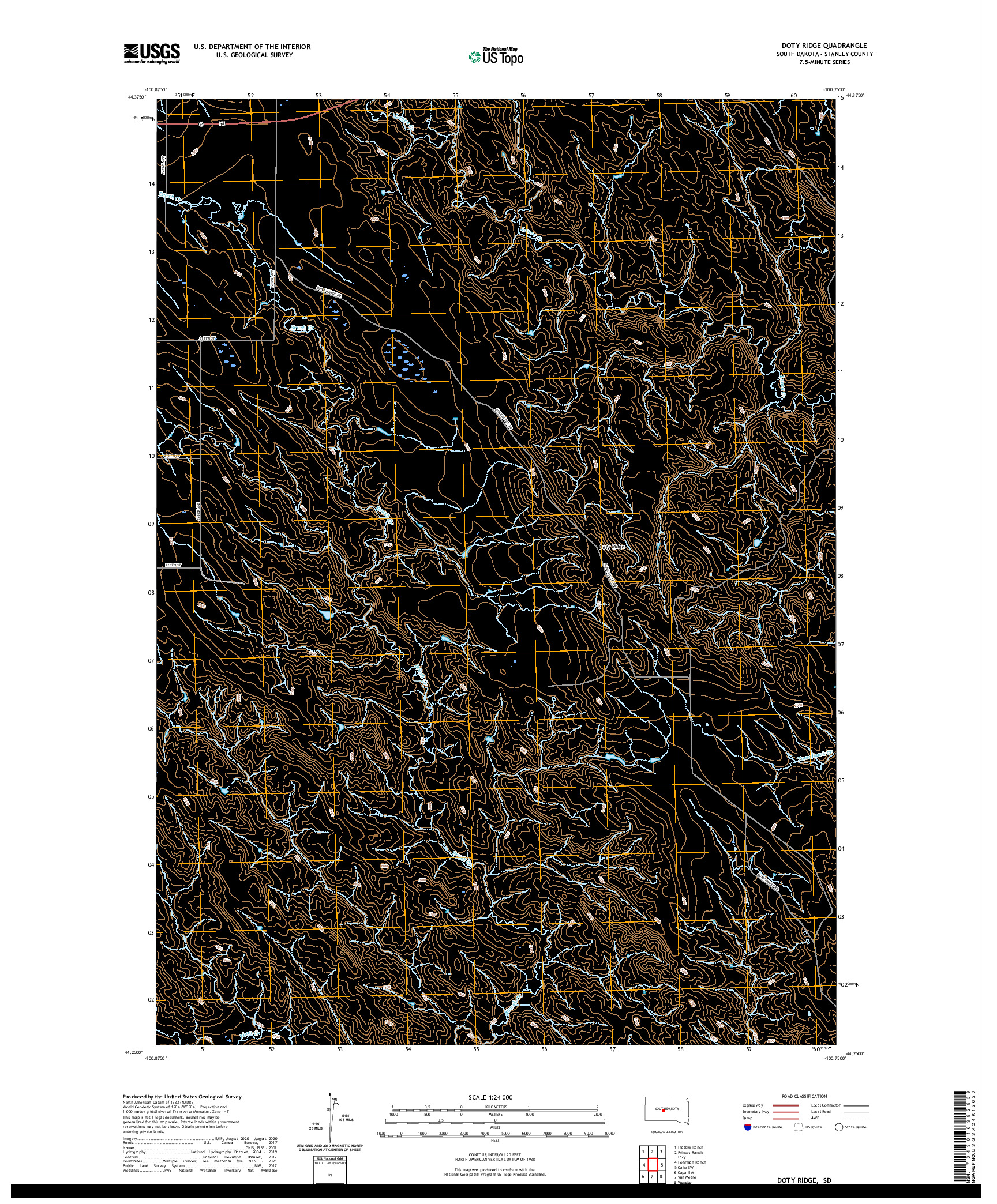 USGS US TOPO 7.5-MINUTE MAP FOR DOTY RIDGE, SD 2021