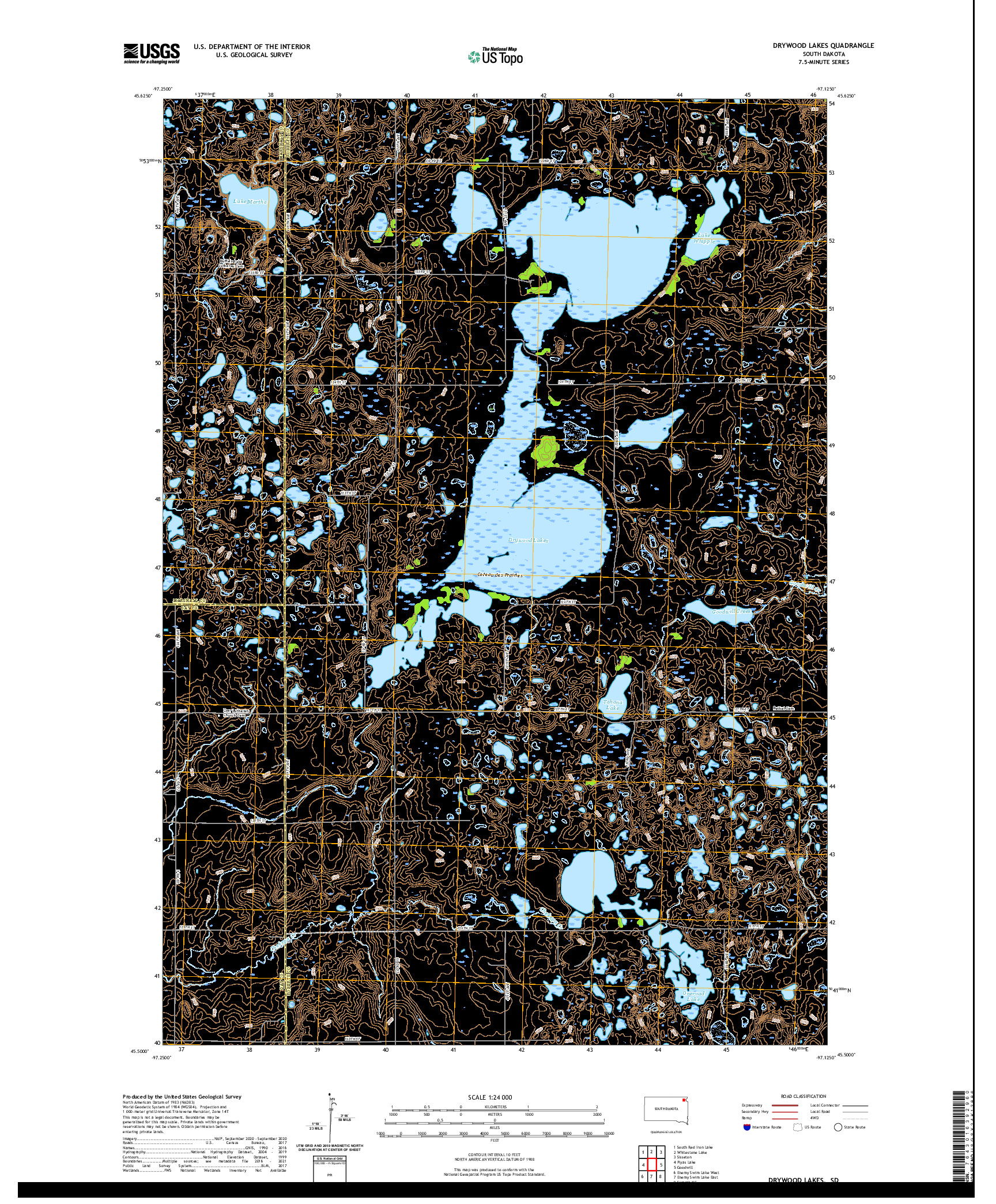 USGS US TOPO 7.5-MINUTE MAP FOR DRYWOOD LAKES, SD 2021