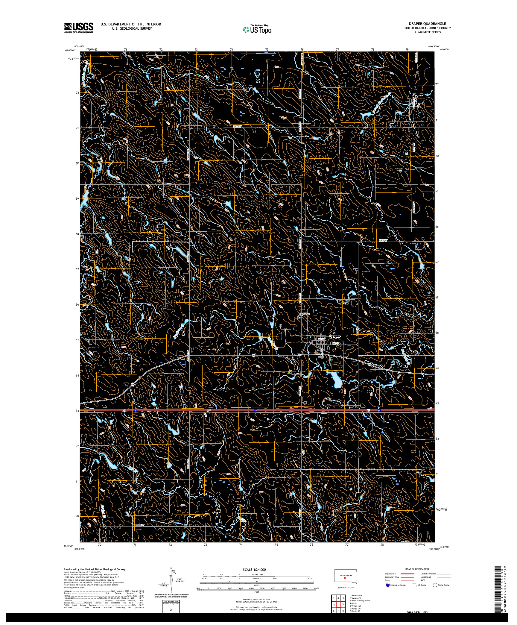USGS US TOPO 7.5-MINUTE MAP FOR DRAPER, SD 2021