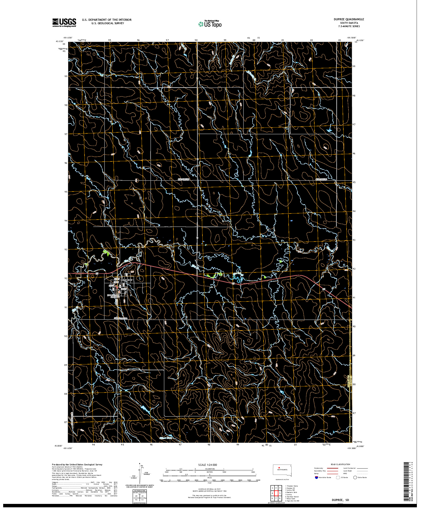 USGS US TOPO 7.5-MINUTE MAP FOR DUPREE, SD 2021