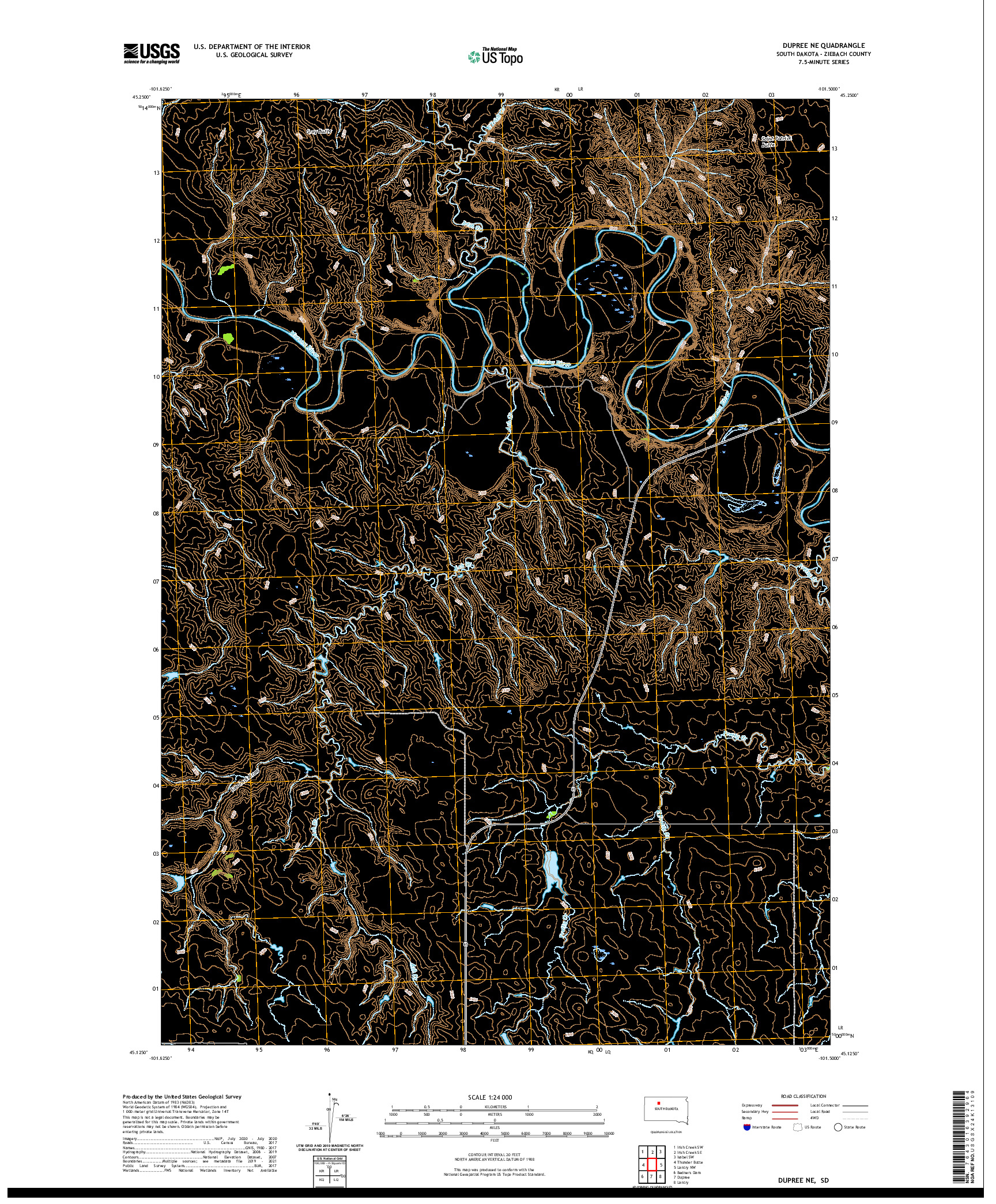 USGS US TOPO 7.5-MINUTE MAP FOR DUPREE NE, SD 2021