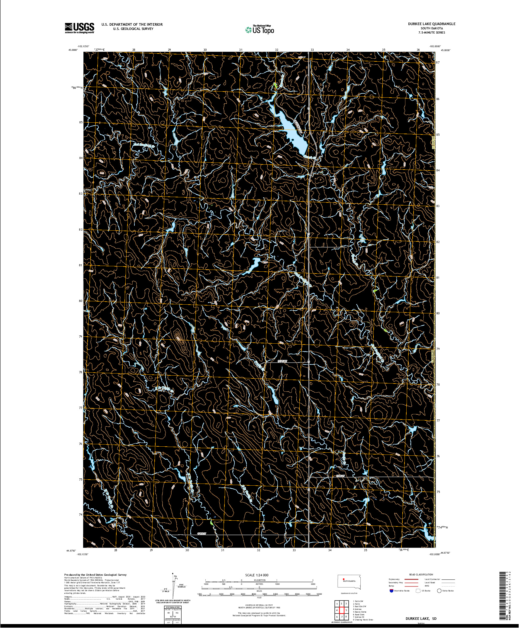 USGS US TOPO 7.5-MINUTE MAP FOR DURKEE LAKE, SD 2021