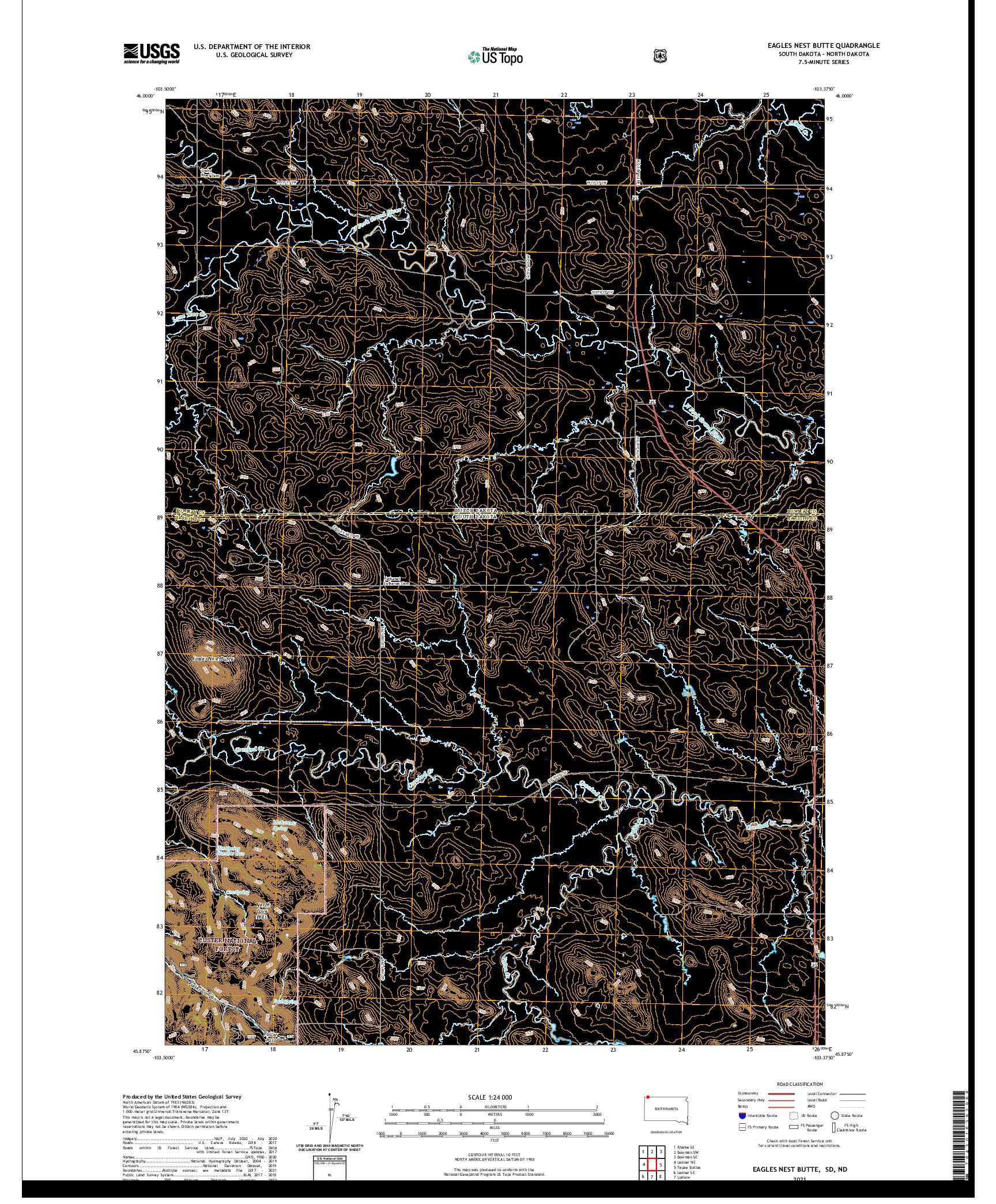 USGS US TOPO 7.5-MINUTE MAP FOR EAGLES NEST BUTTE, SD,ND 2021