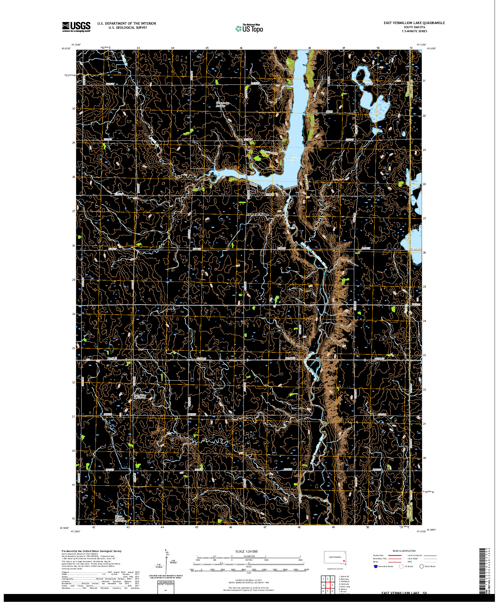 USGS US TOPO 7.5-MINUTE MAP FOR EAST VERMILLION LAKE, SD 2021