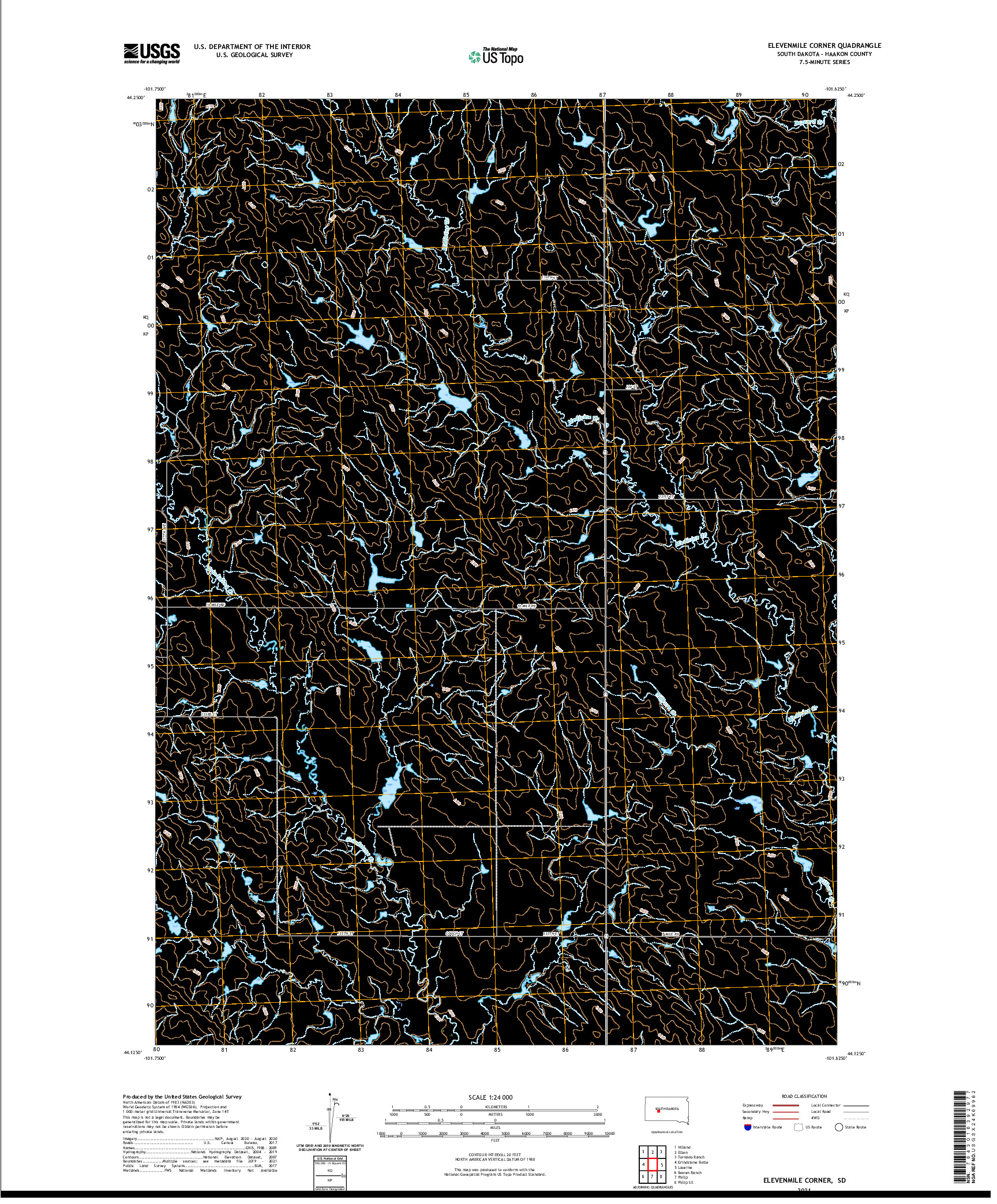 USGS US TOPO 7.5-MINUTE MAP FOR ELEVENMILE CORNER, SD 2021