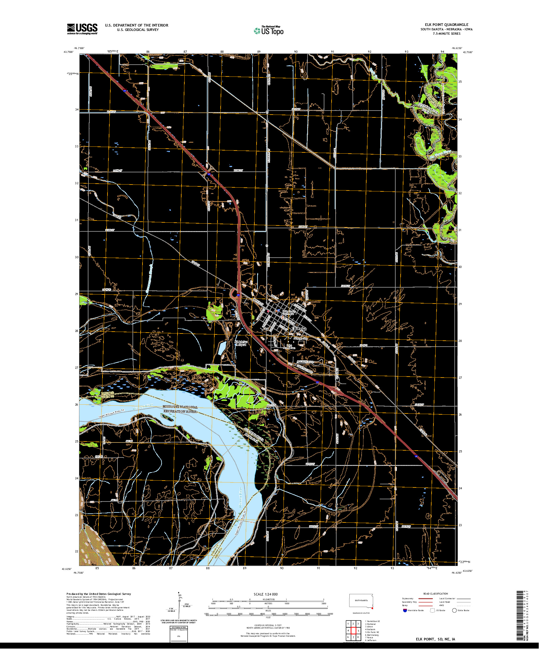 USGS US TOPO 7.5-MINUTE MAP FOR ELK POINT, SD,NE,IA 2021