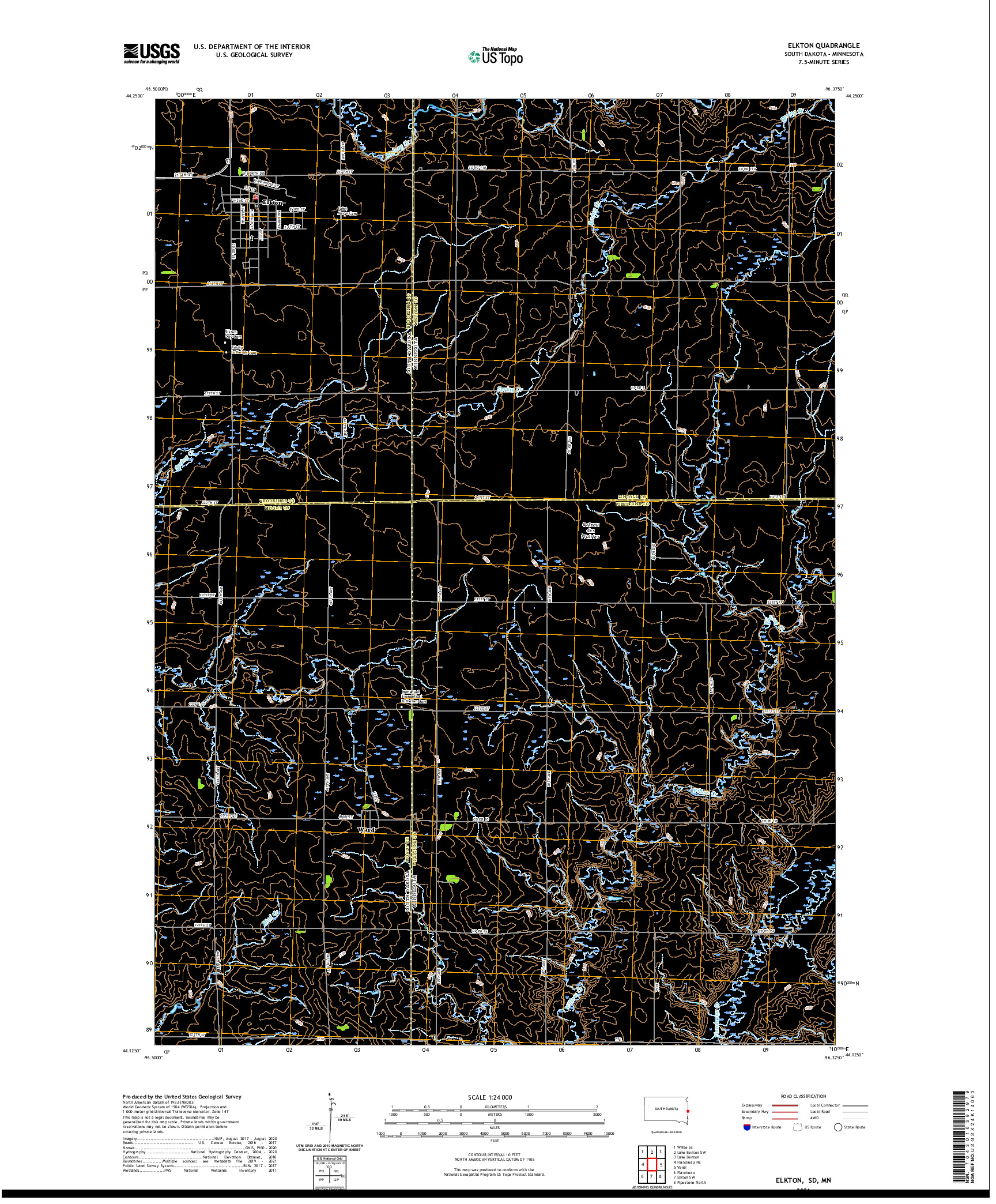 USGS US TOPO 7.5-MINUTE MAP FOR ELKTON, SD,MN 2021