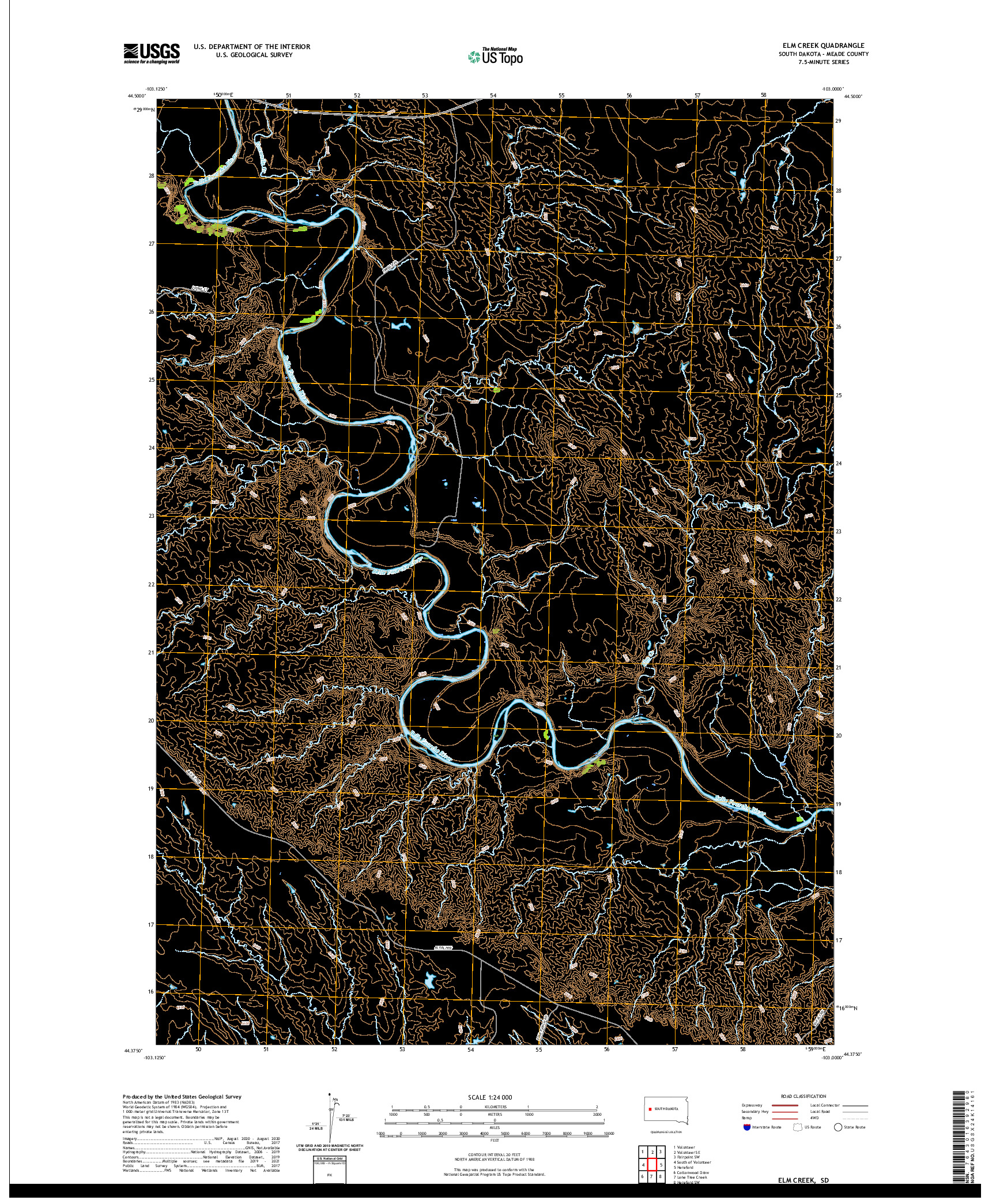 USGS US TOPO 7.5-MINUTE MAP FOR ELM CREEK, SD 2021