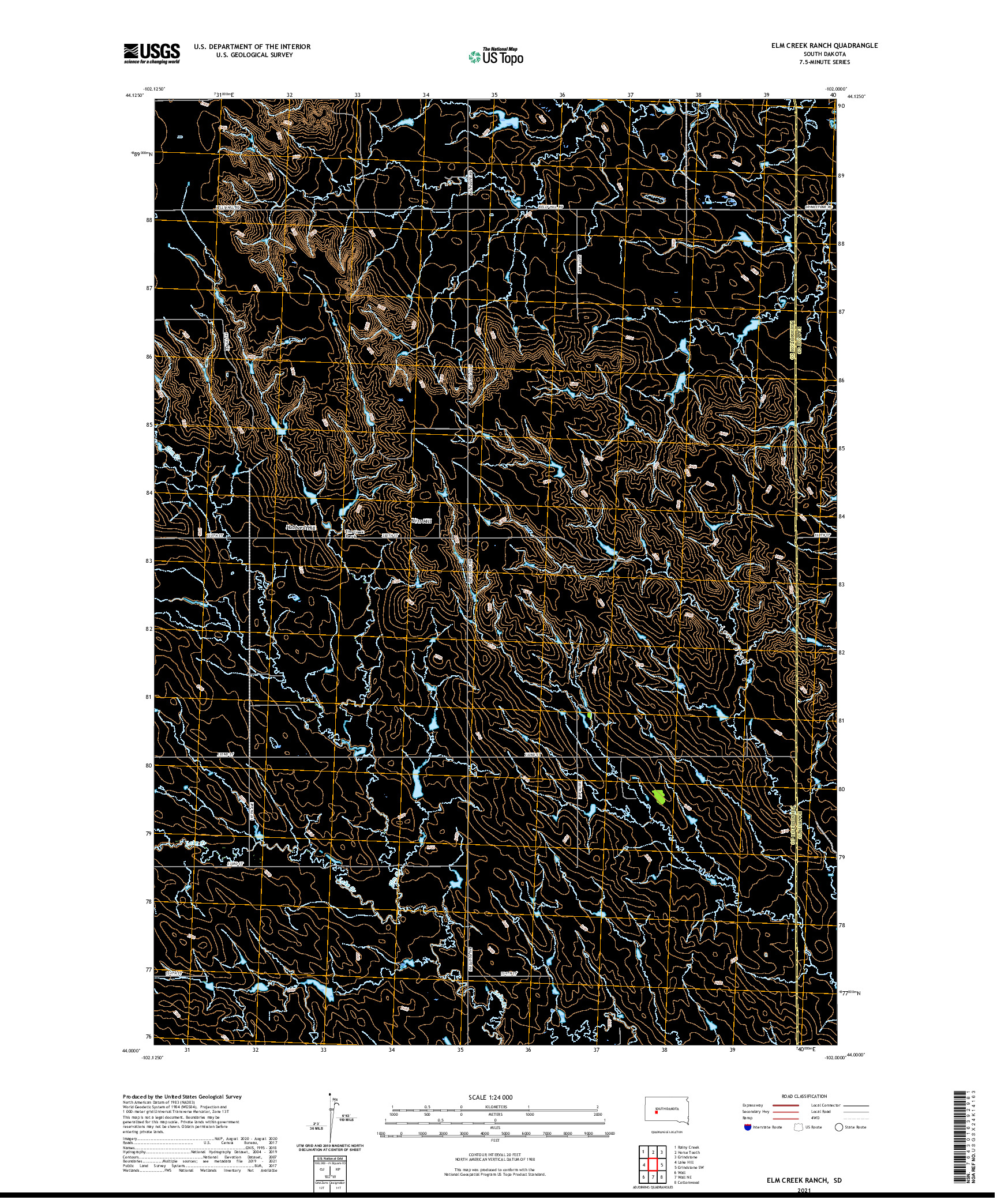 USGS US TOPO 7.5-MINUTE MAP FOR ELM CREEK RANCH, SD 2021