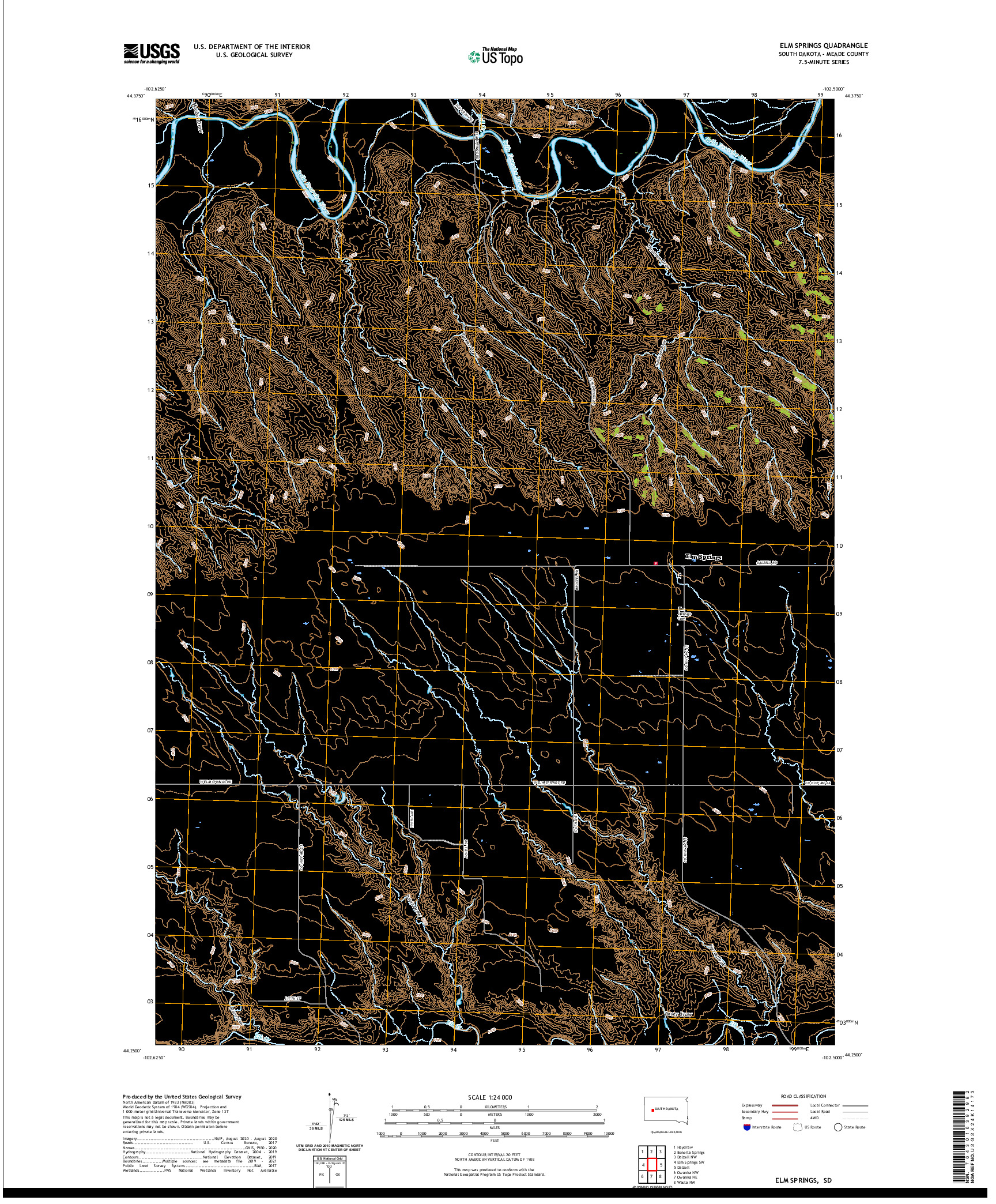 USGS US TOPO 7.5-MINUTE MAP FOR ELM SPRINGS, SD 2021