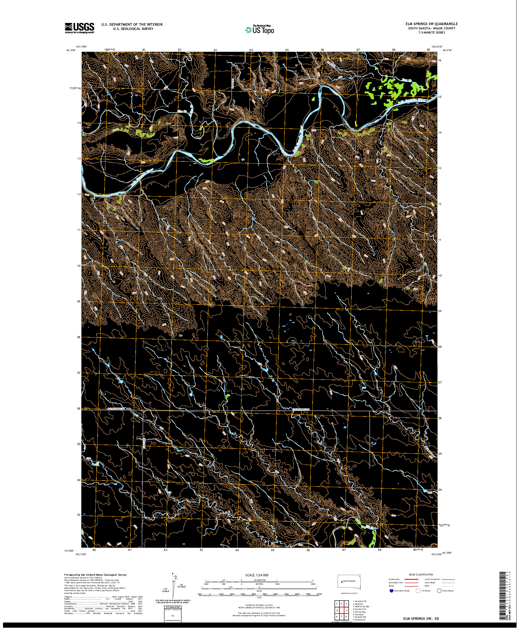 USGS US TOPO 7.5-MINUTE MAP FOR ELM SPRINGS SW, SD 2021