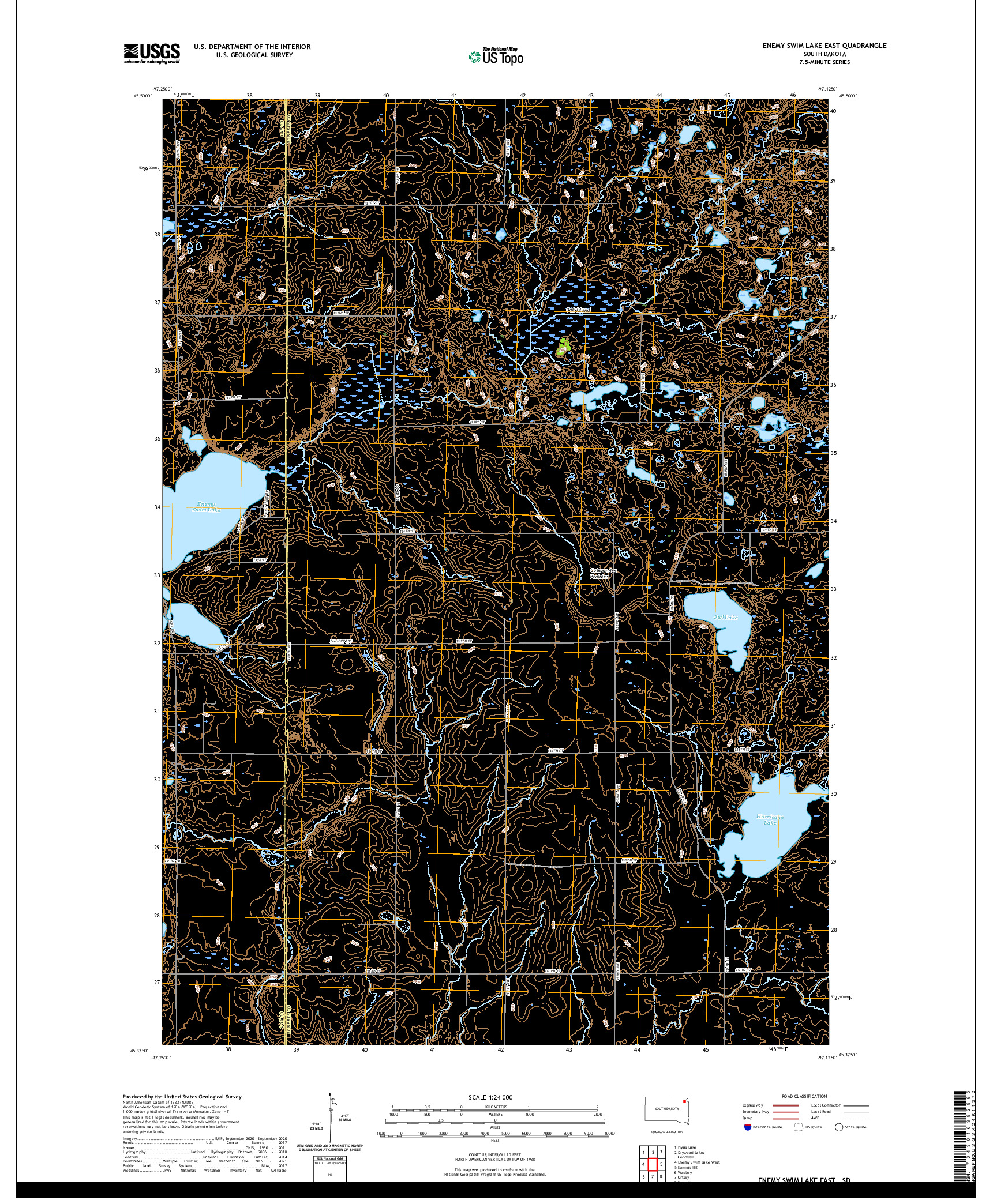 USGS US TOPO 7.5-MINUTE MAP FOR ENEMY SWIM LAKE EAST, SD 2021