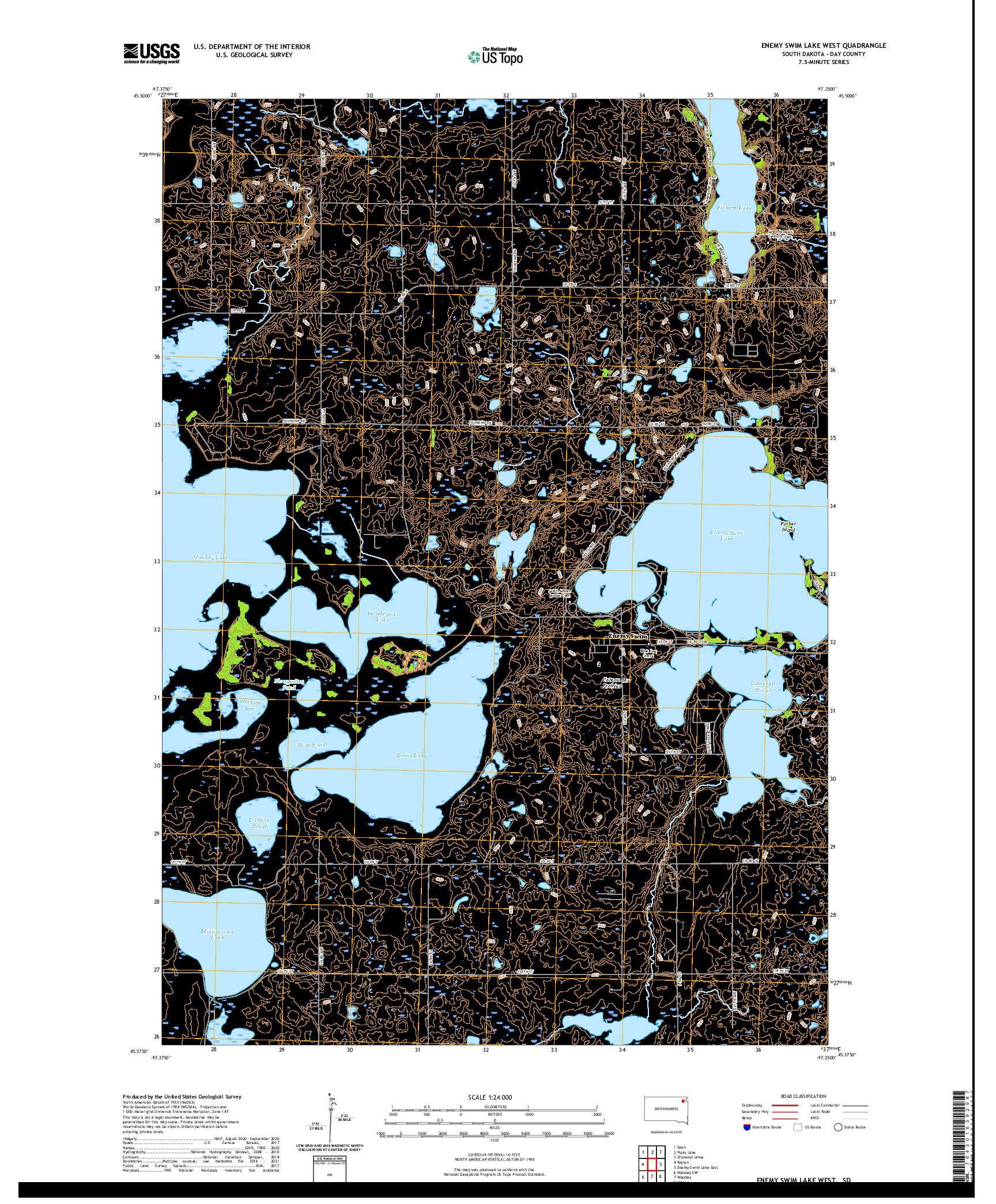 USGS US TOPO 7.5-MINUTE MAP FOR ENEMY SWIM LAKE WEST, SD 2021