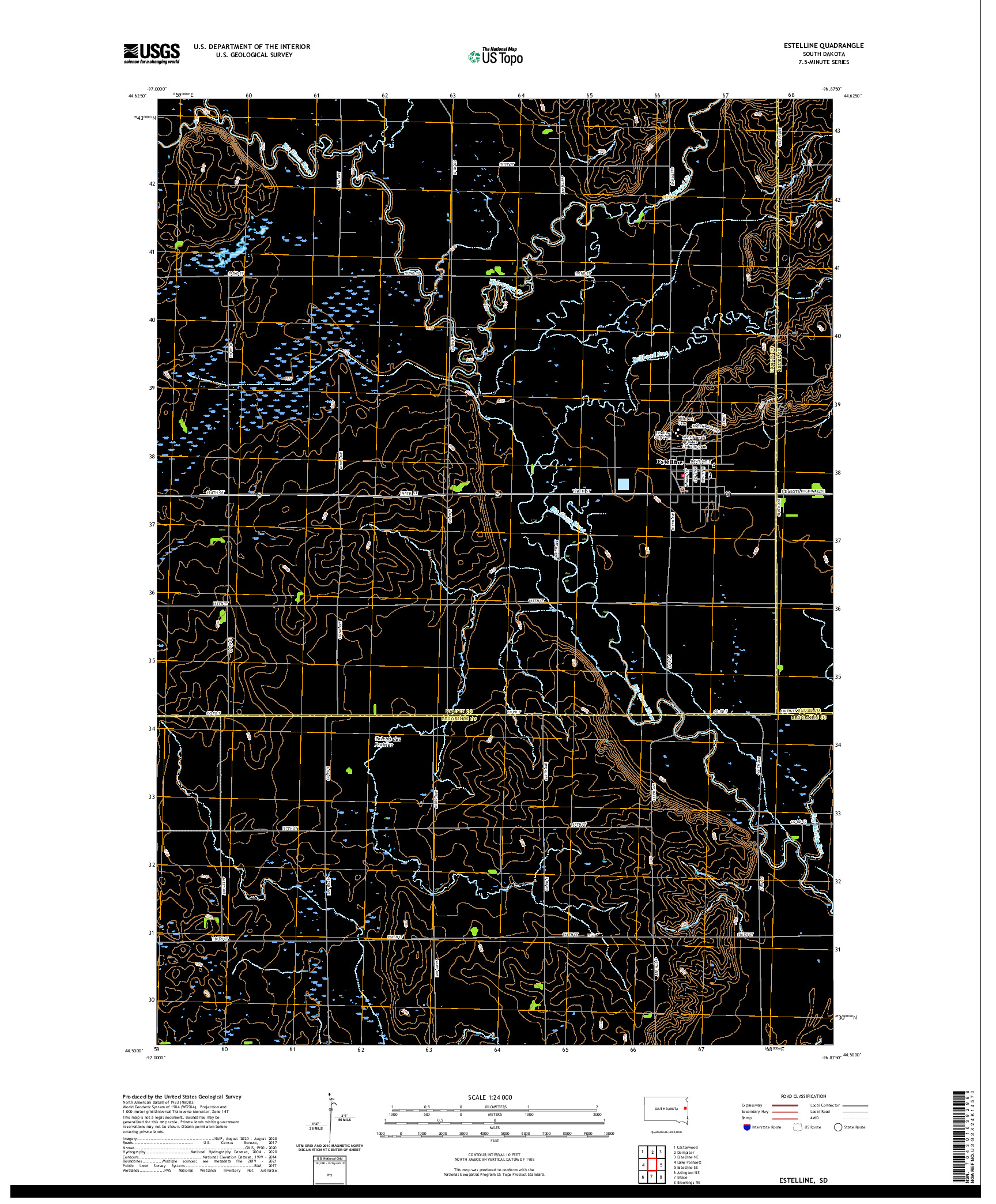 USGS US TOPO 7.5-MINUTE MAP FOR ESTELLINE, SD 2021