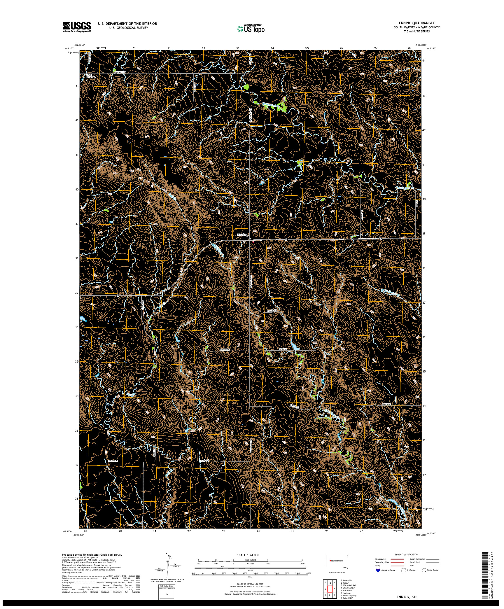 USGS US TOPO 7.5-MINUTE MAP FOR ENNING, SD 2021