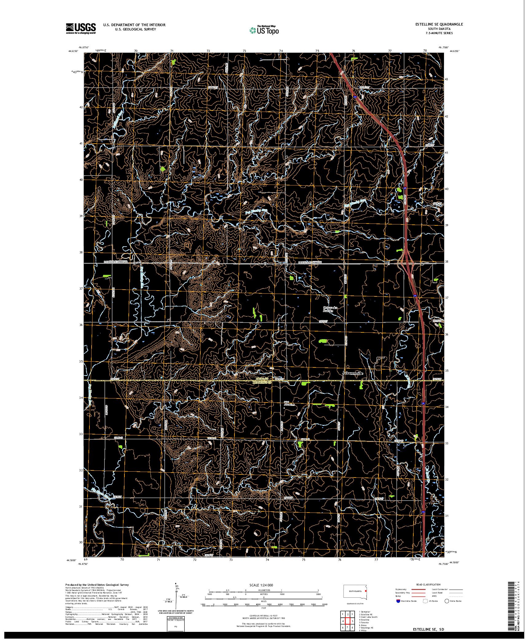 USGS US TOPO 7.5-MINUTE MAP FOR ESTELLINE SE, SD 2021