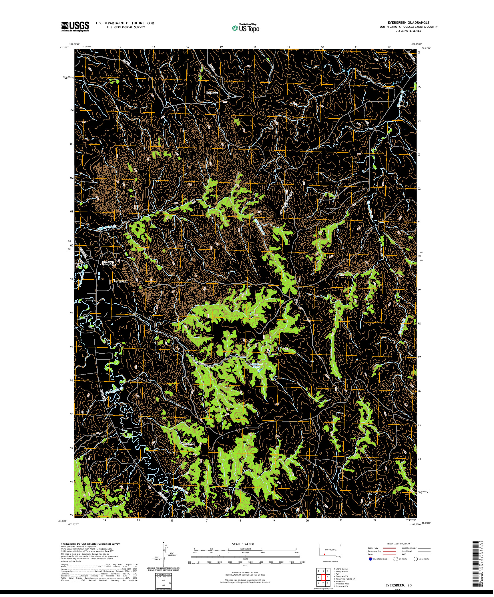 USGS US TOPO 7.5-MINUTE MAP FOR EVERGREEN, SD 2021