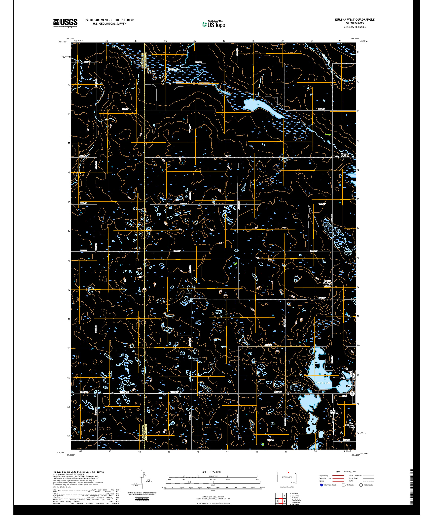 USGS US TOPO 7.5-MINUTE MAP FOR EUREKA WEST, SD 2021