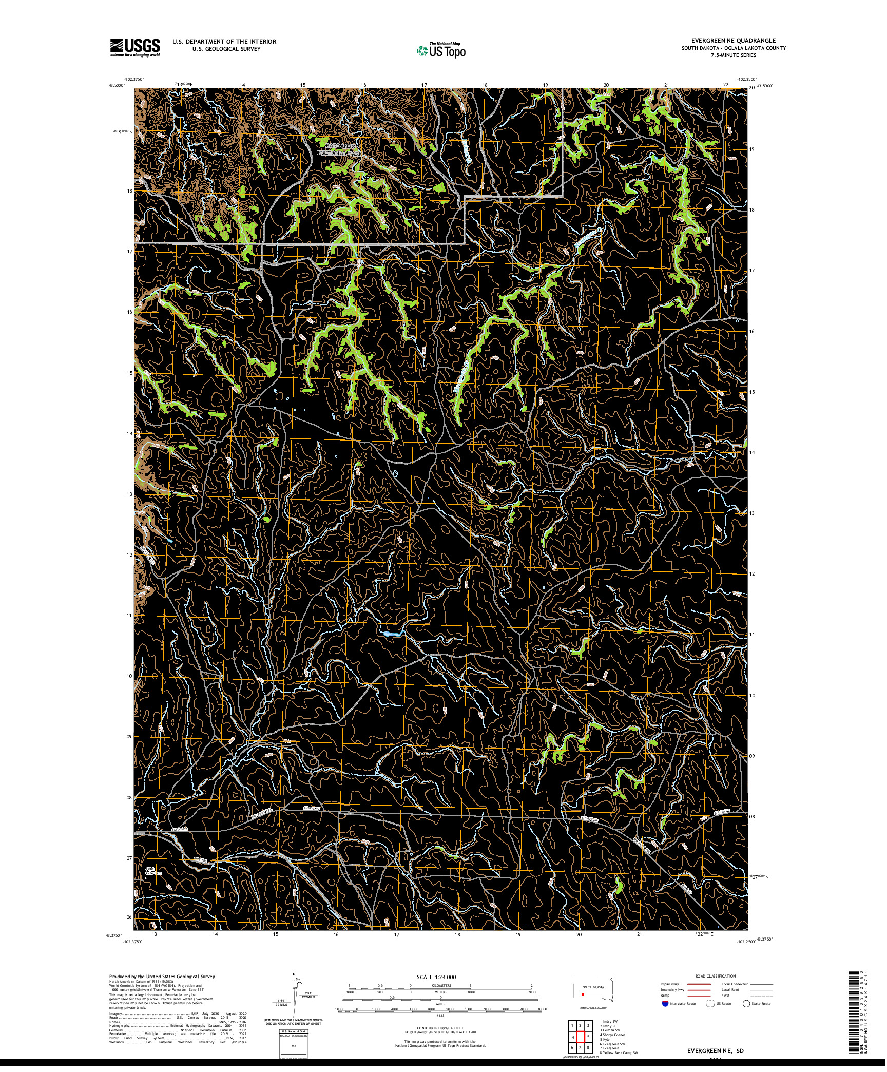 USGS US TOPO 7.5-MINUTE MAP FOR EVERGREEN NE, SD 2021