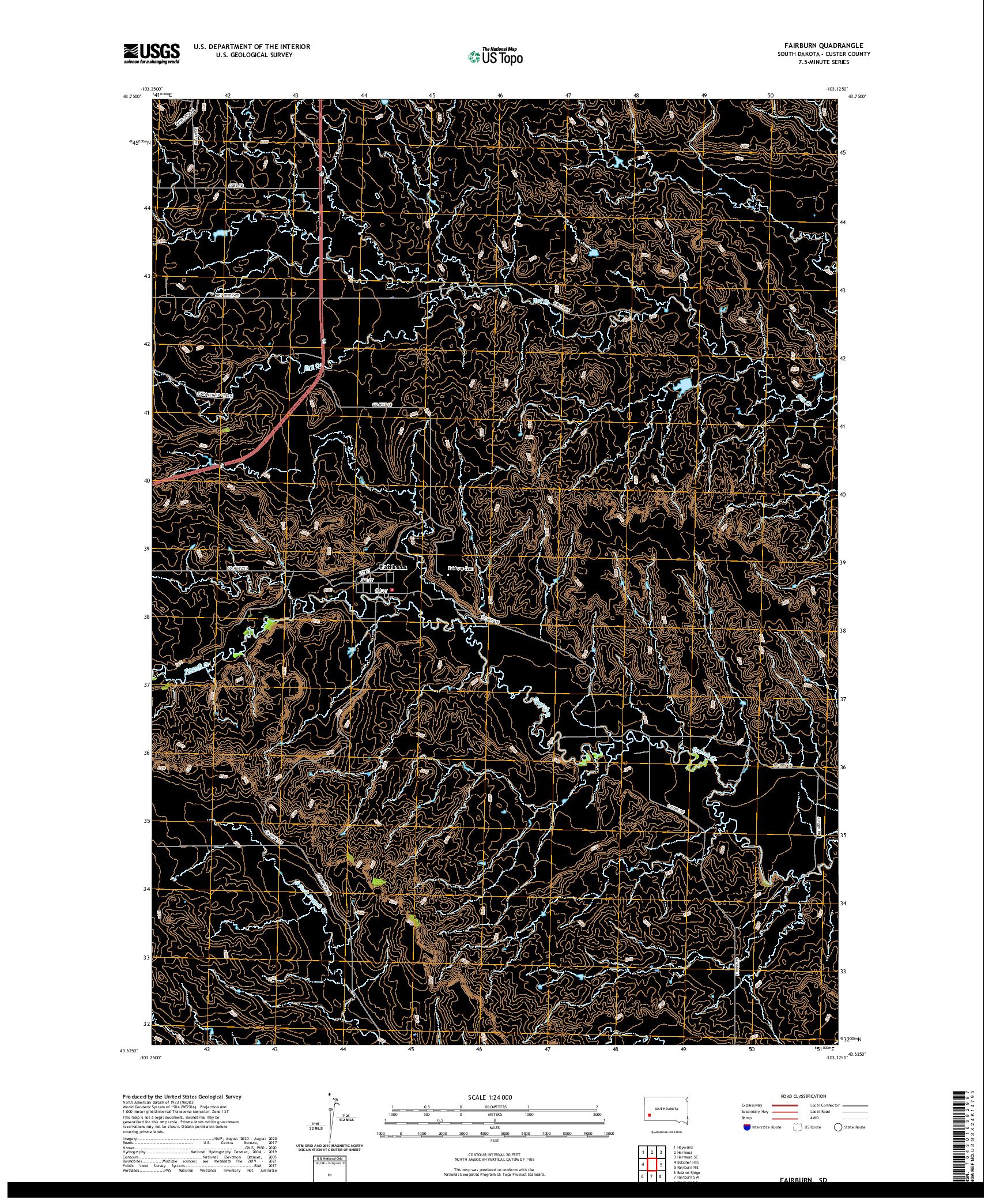 USGS US TOPO 7.5-MINUTE MAP FOR FAIRBURN, SD 2021
