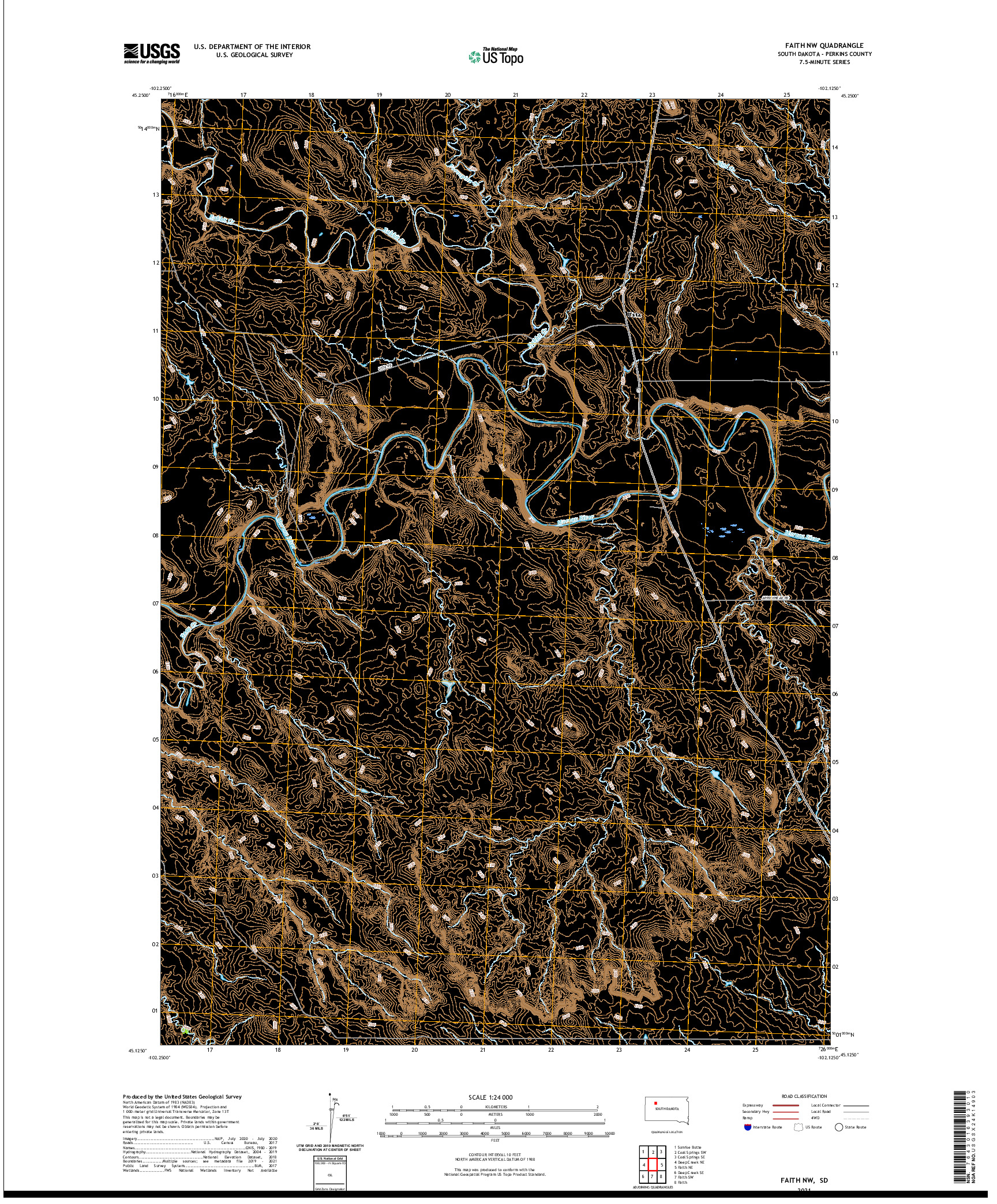 USGS US TOPO 7.5-MINUTE MAP FOR FAITH NW, SD 2021