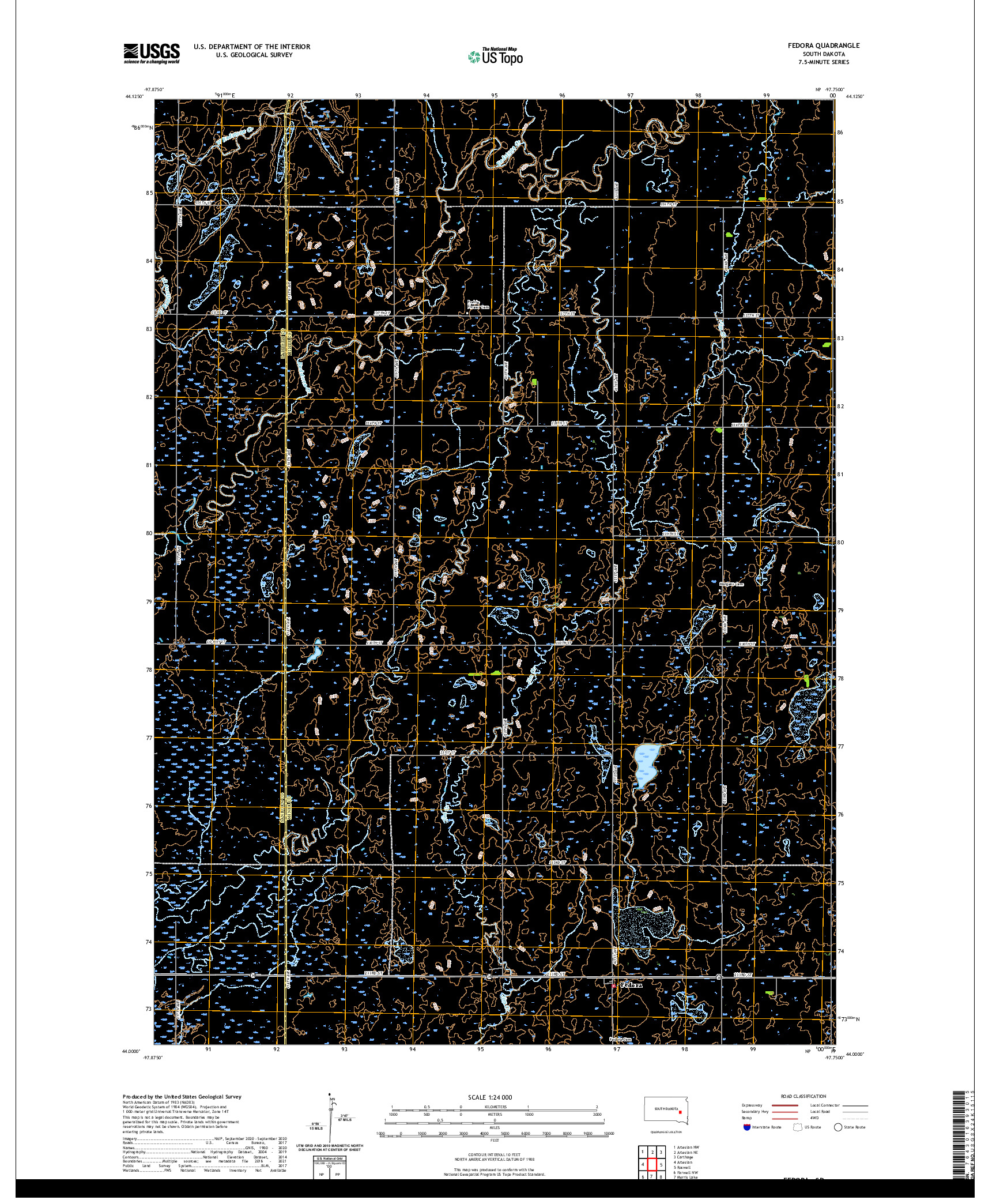 USGS US TOPO 7.5-MINUTE MAP FOR FEDORA, SD 2021