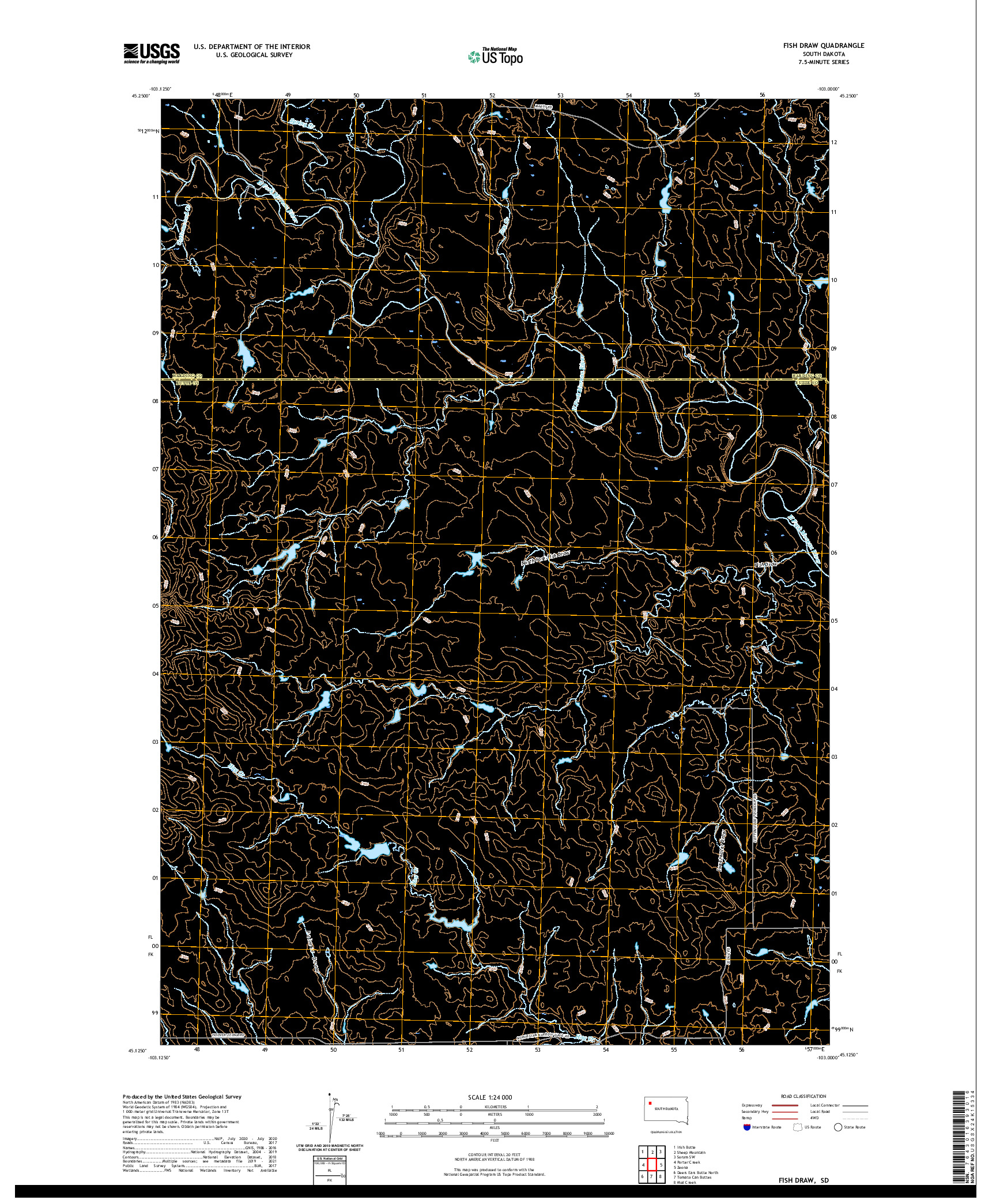 USGS US TOPO 7.5-MINUTE MAP FOR FISH DRAW, SD 2021