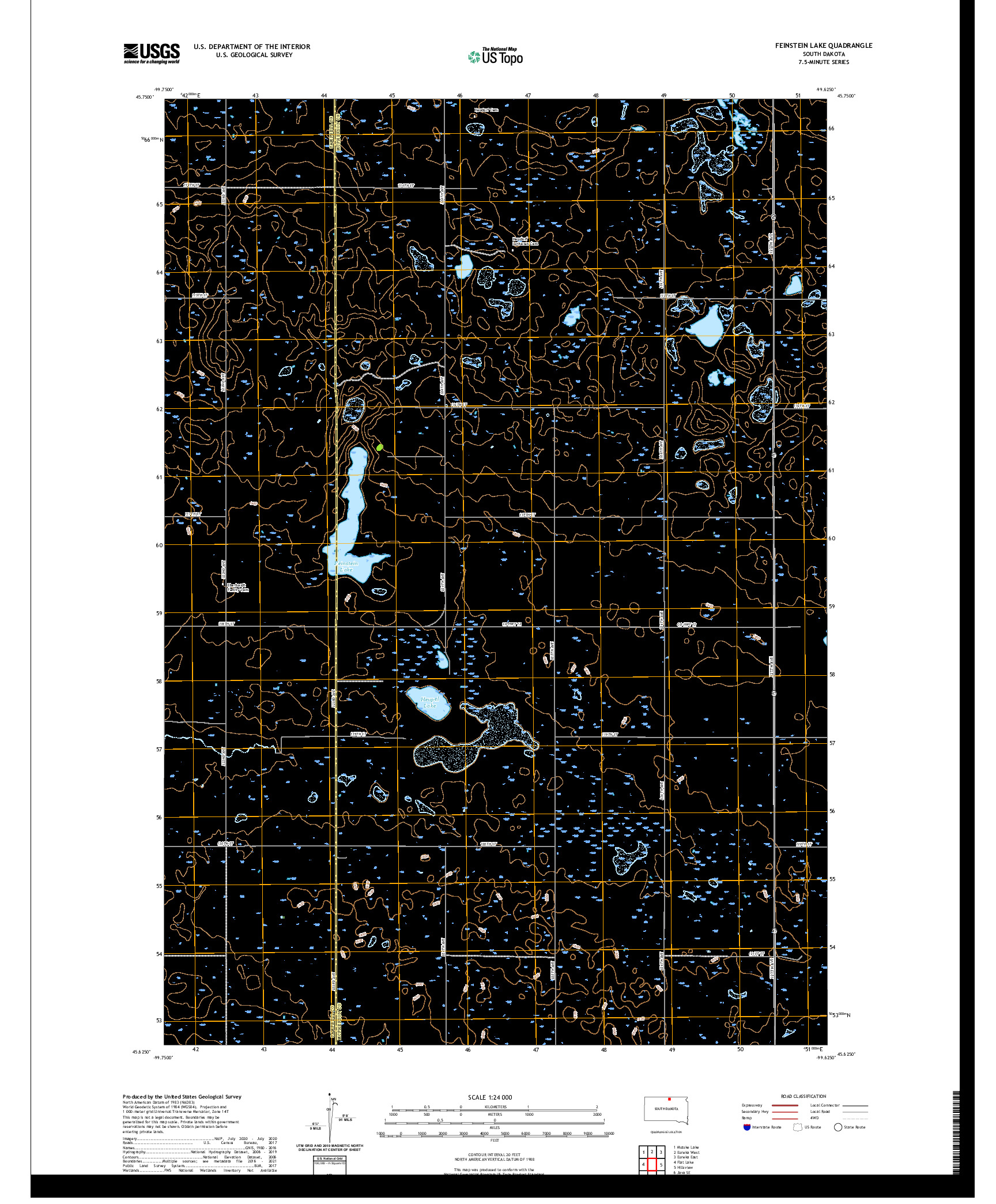 USGS US TOPO 7.5-MINUTE MAP FOR FEINSTEIN LAKE, SD 2021