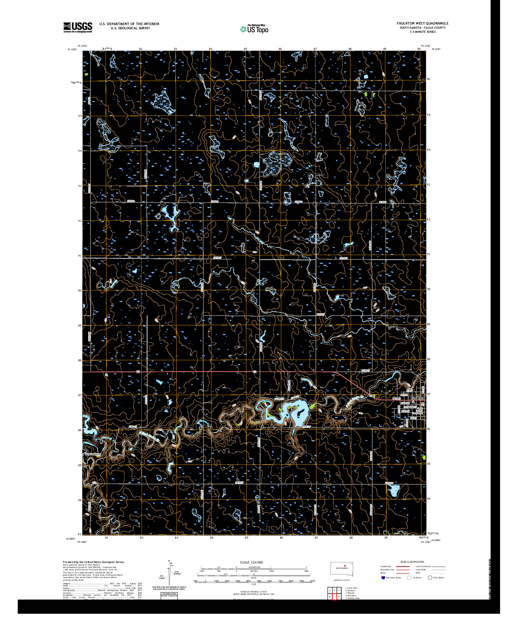 USGS US TOPO 7.5-MINUTE MAP FOR FAULKTON WEST, SD 2021