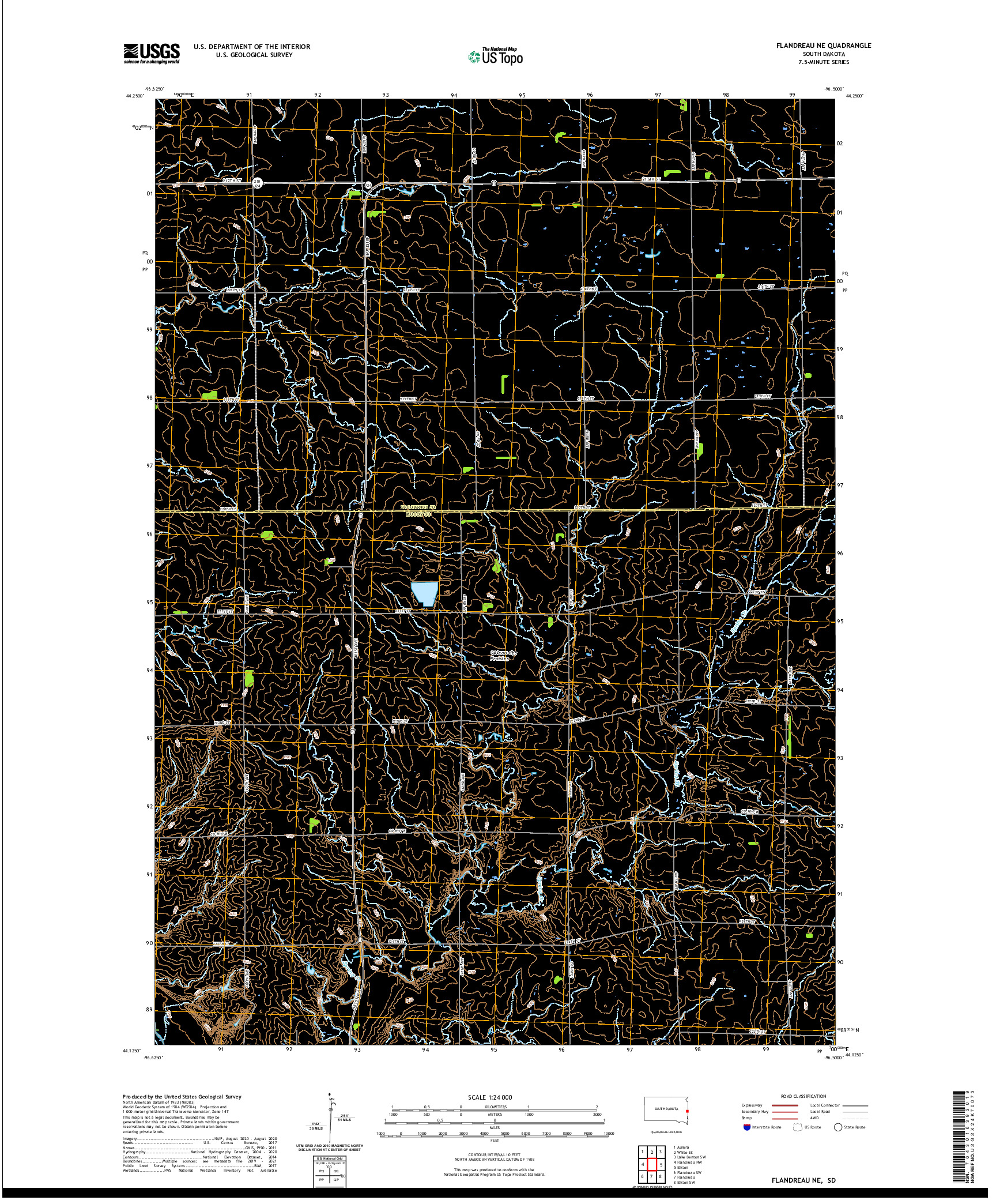 USGS US TOPO 7.5-MINUTE MAP FOR FLANDREAU NE, SD 2021