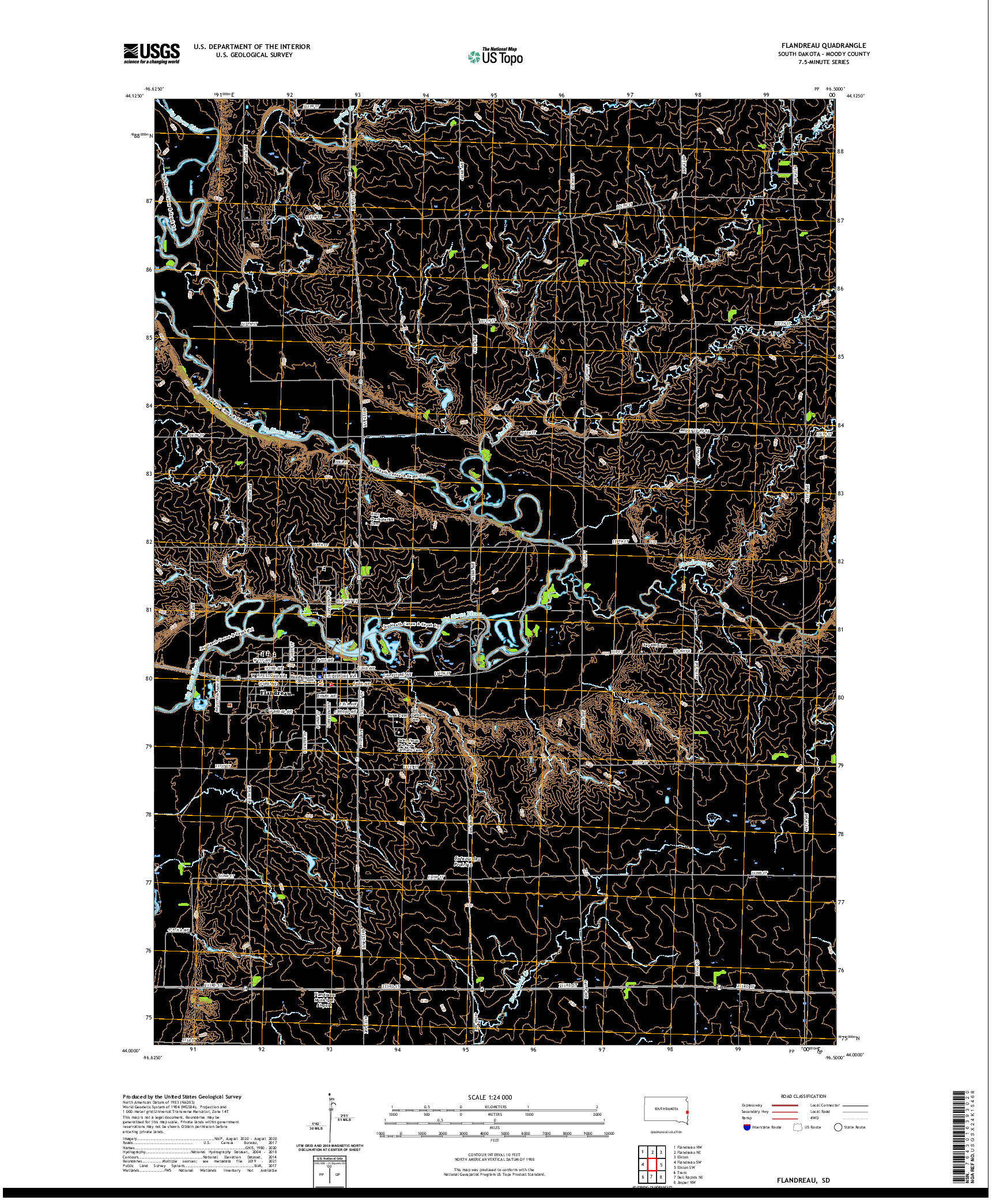 USGS US TOPO 7.5-MINUTE MAP FOR FLANDREAU, SD 2021