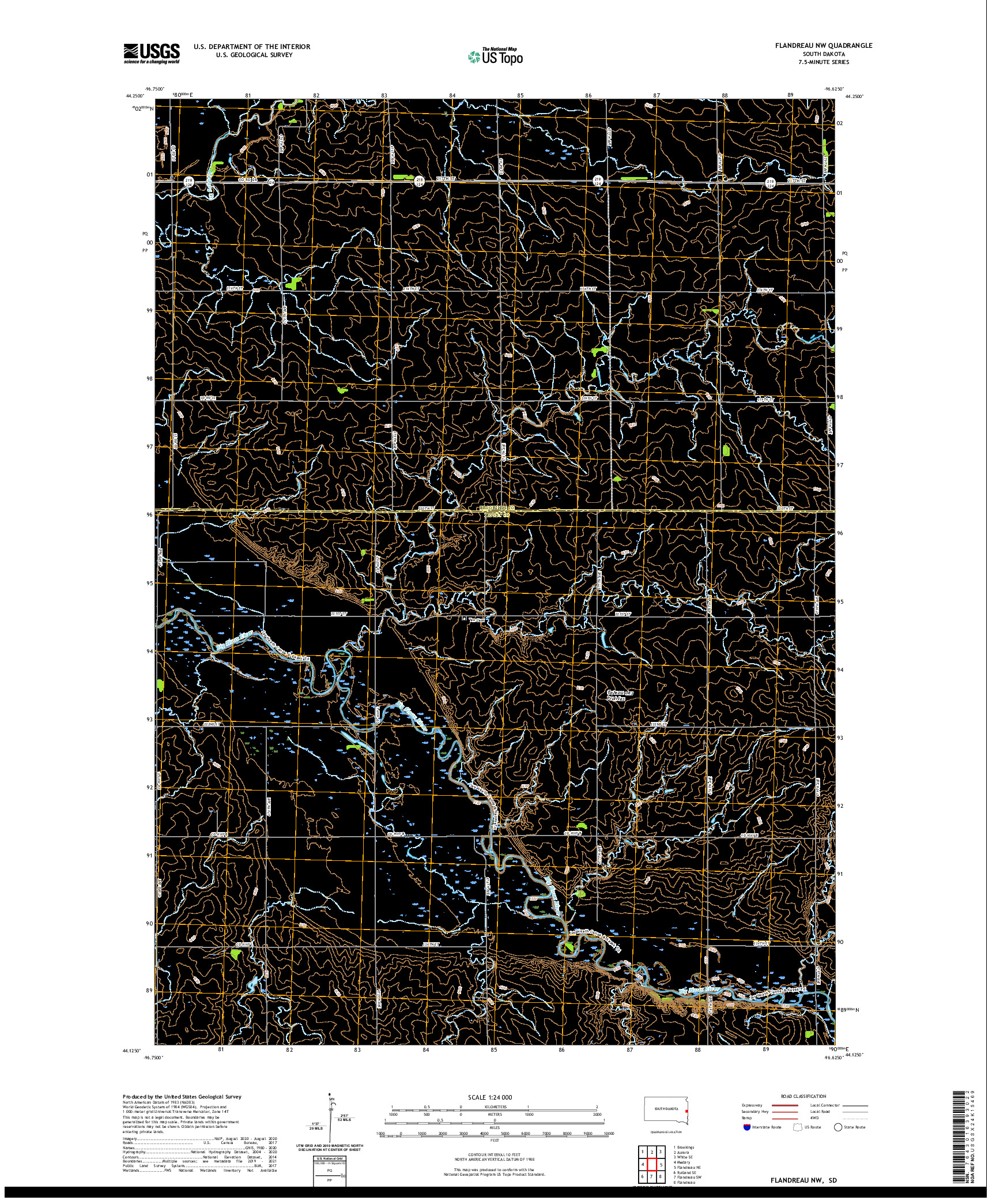 USGS US TOPO 7.5-MINUTE MAP FOR FLANDREAU NW, SD 2021