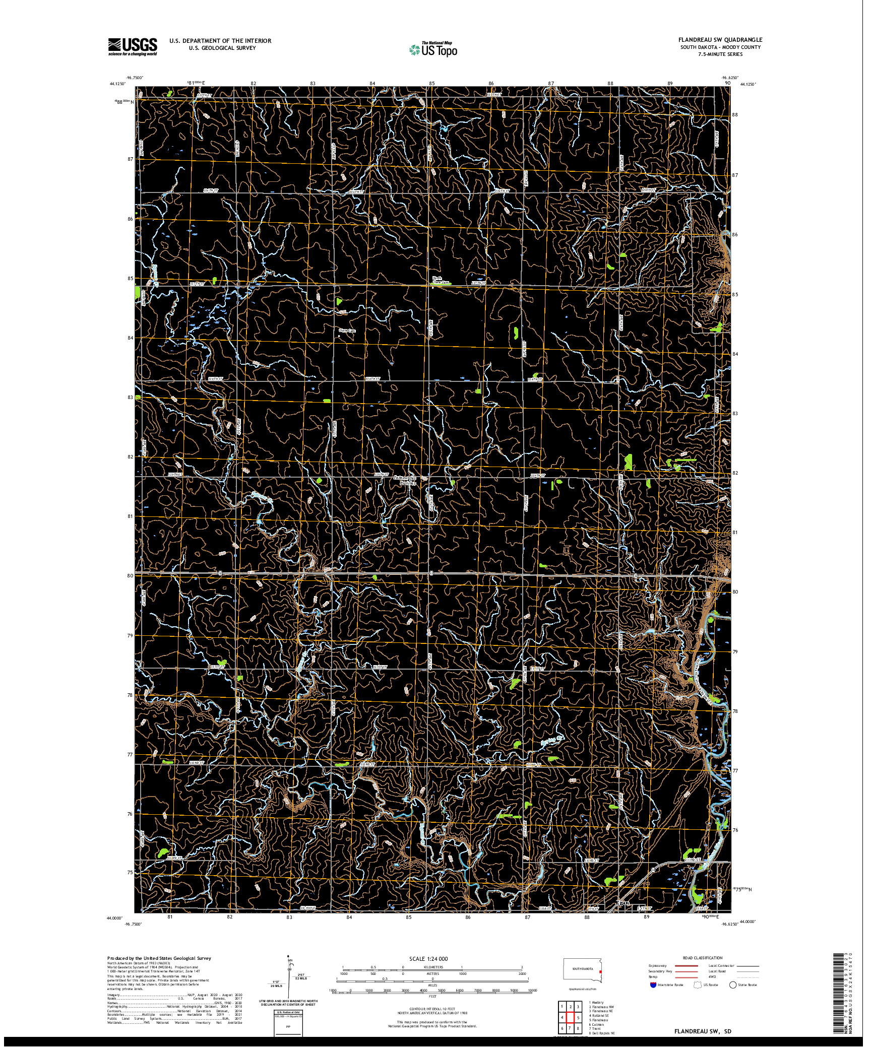 USGS US TOPO 7.5-MINUTE MAP FOR FLANDREAU SW, SD 2021