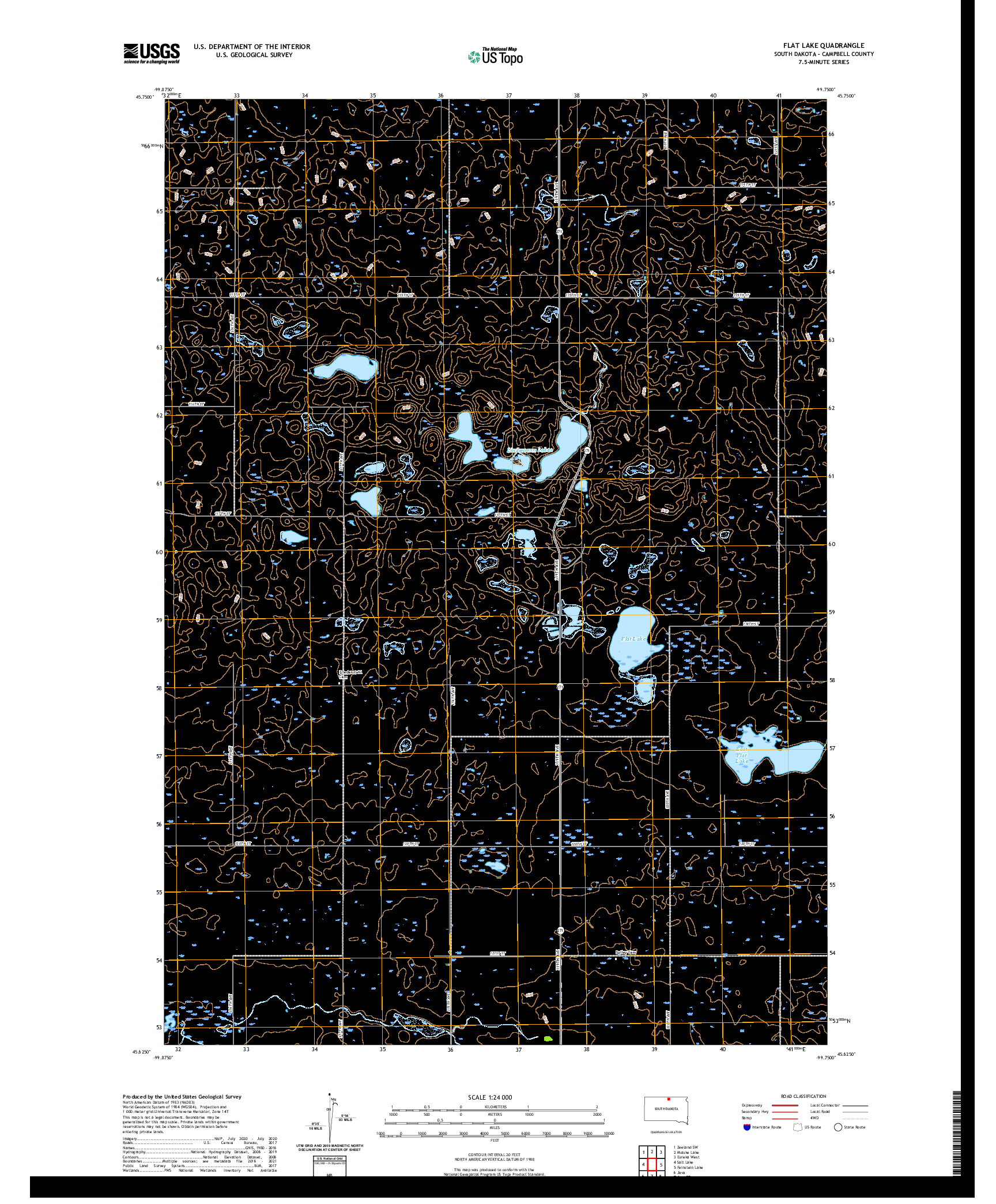 USGS US TOPO 7.5-MINUTE MAP FOR FLAT LAKE, SD 2021