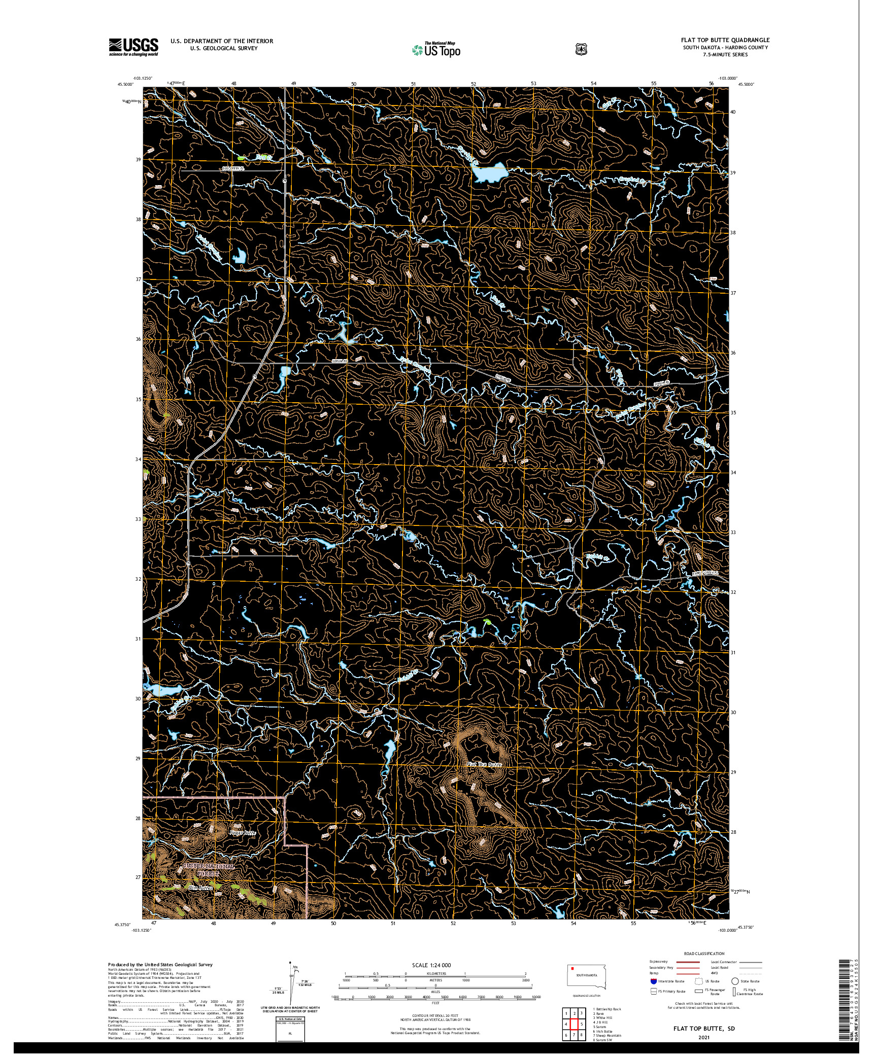 USGS US TOPO 7.5-MINUTE MAP FOR FLAT TOP BUTTE, SD 2021