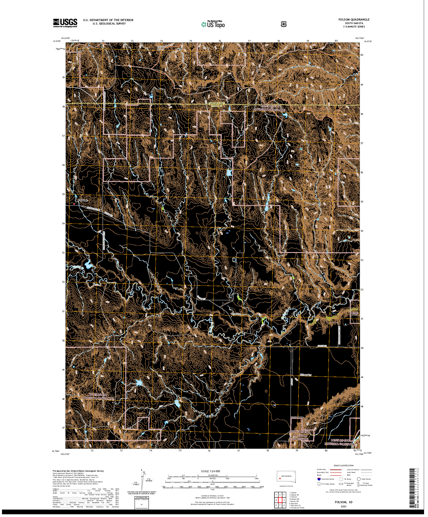 USGS US TOPO 7.5-MINUTE MAP FOR FOLSOM, SD 2021