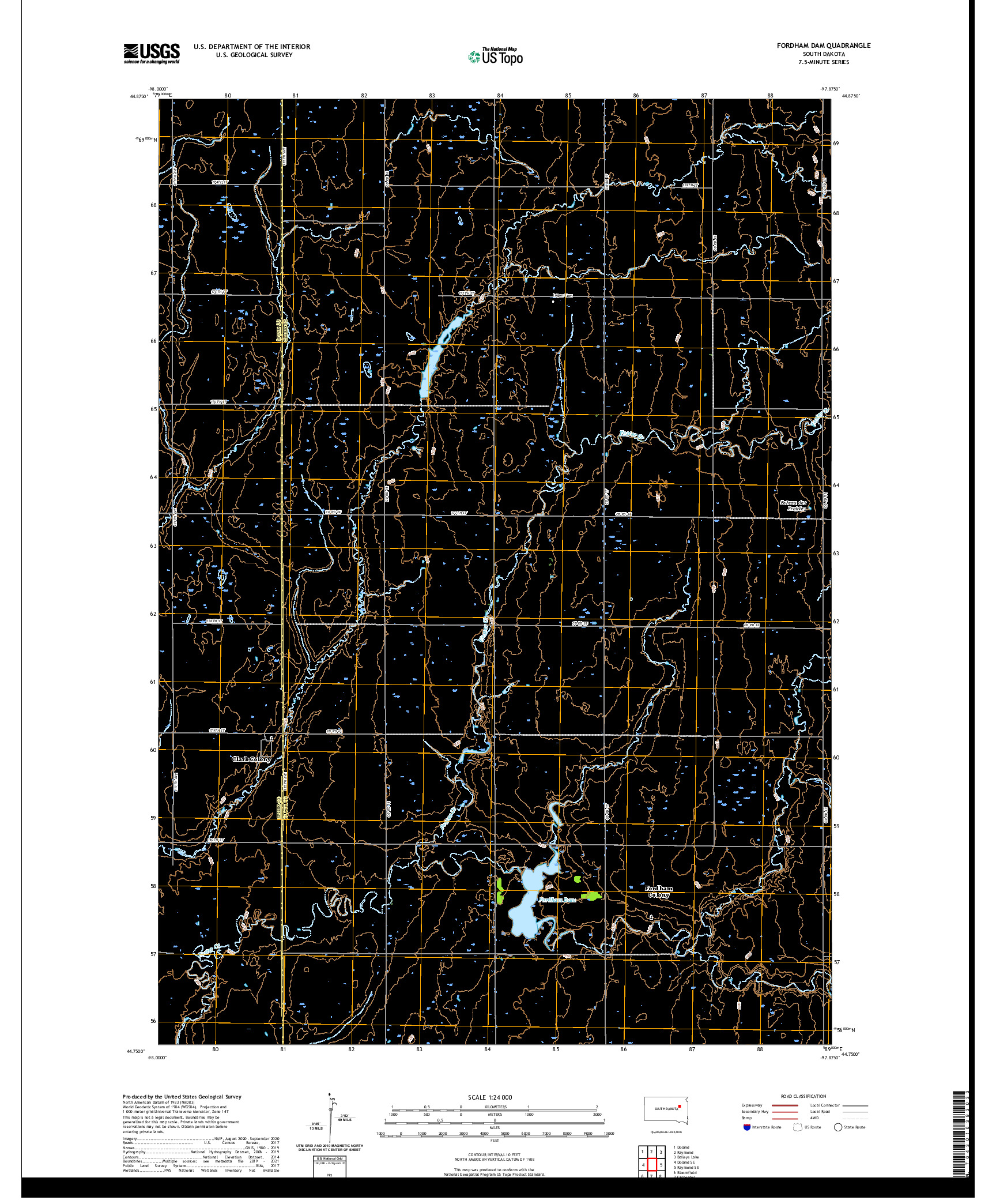 USGS US TOPO 7.5-MINUTE MAP FOR FORDHAM DAM, SD 2021