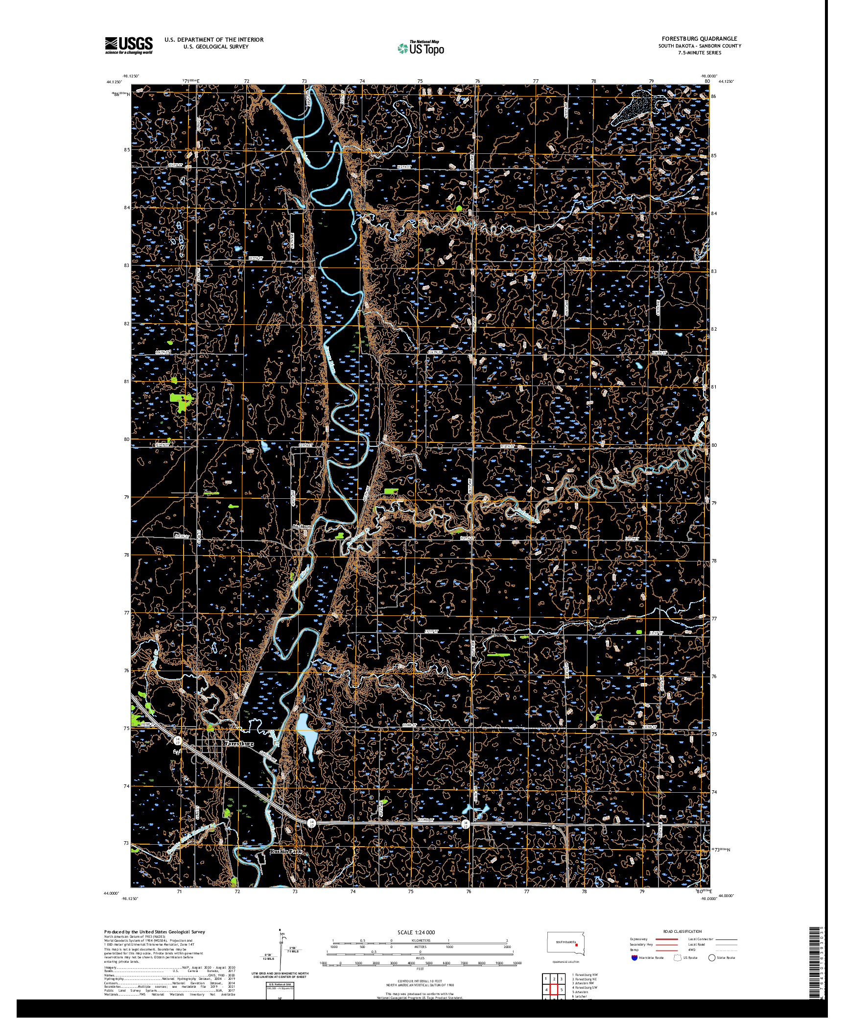 USGS US TOPO 7.5-MINUTE MAP FOR FORESTBURG, SD 2021