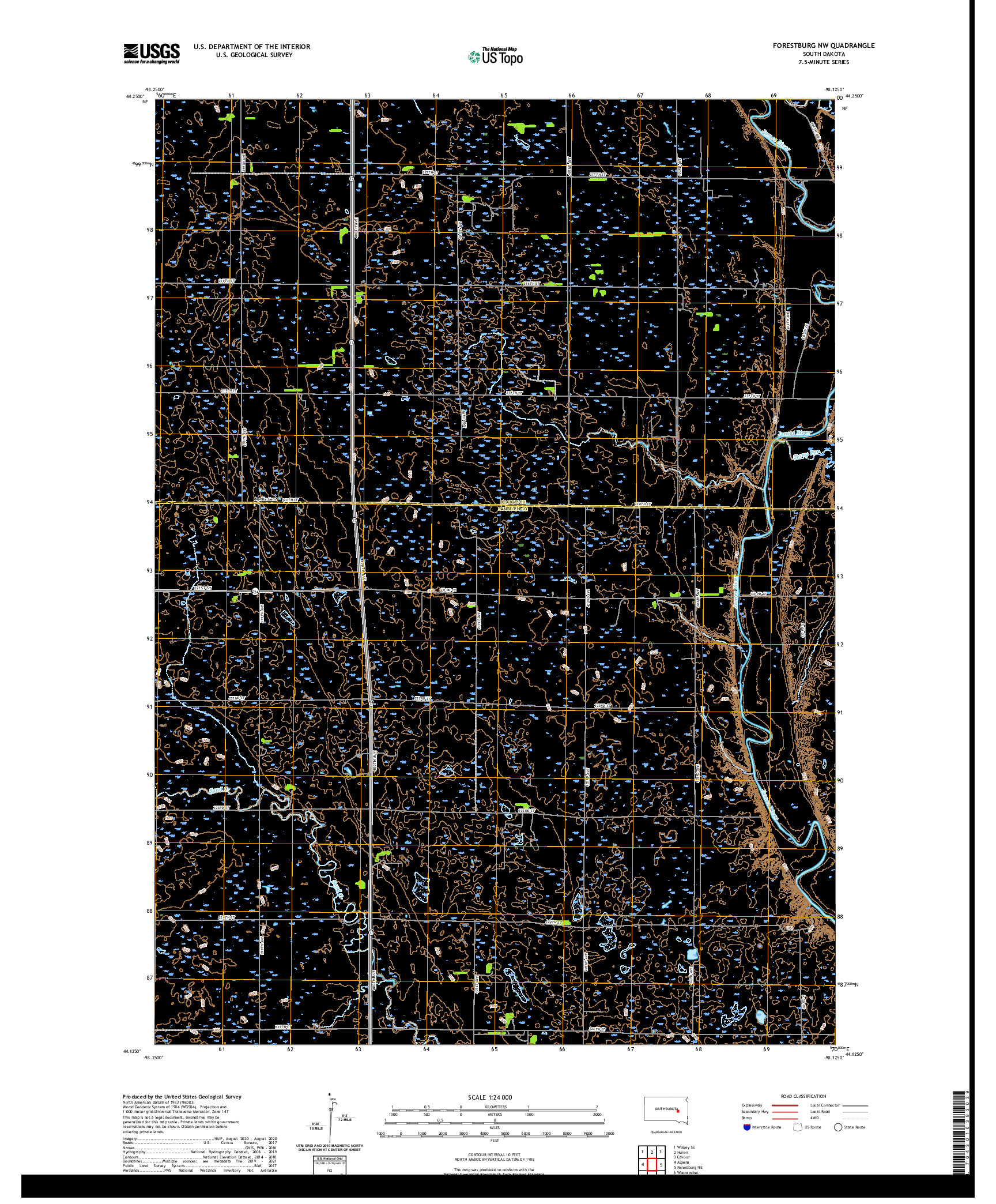 USGS US TOPO 7.5-MINUTE MAP FOR FORESTBURG NW, SD 2021