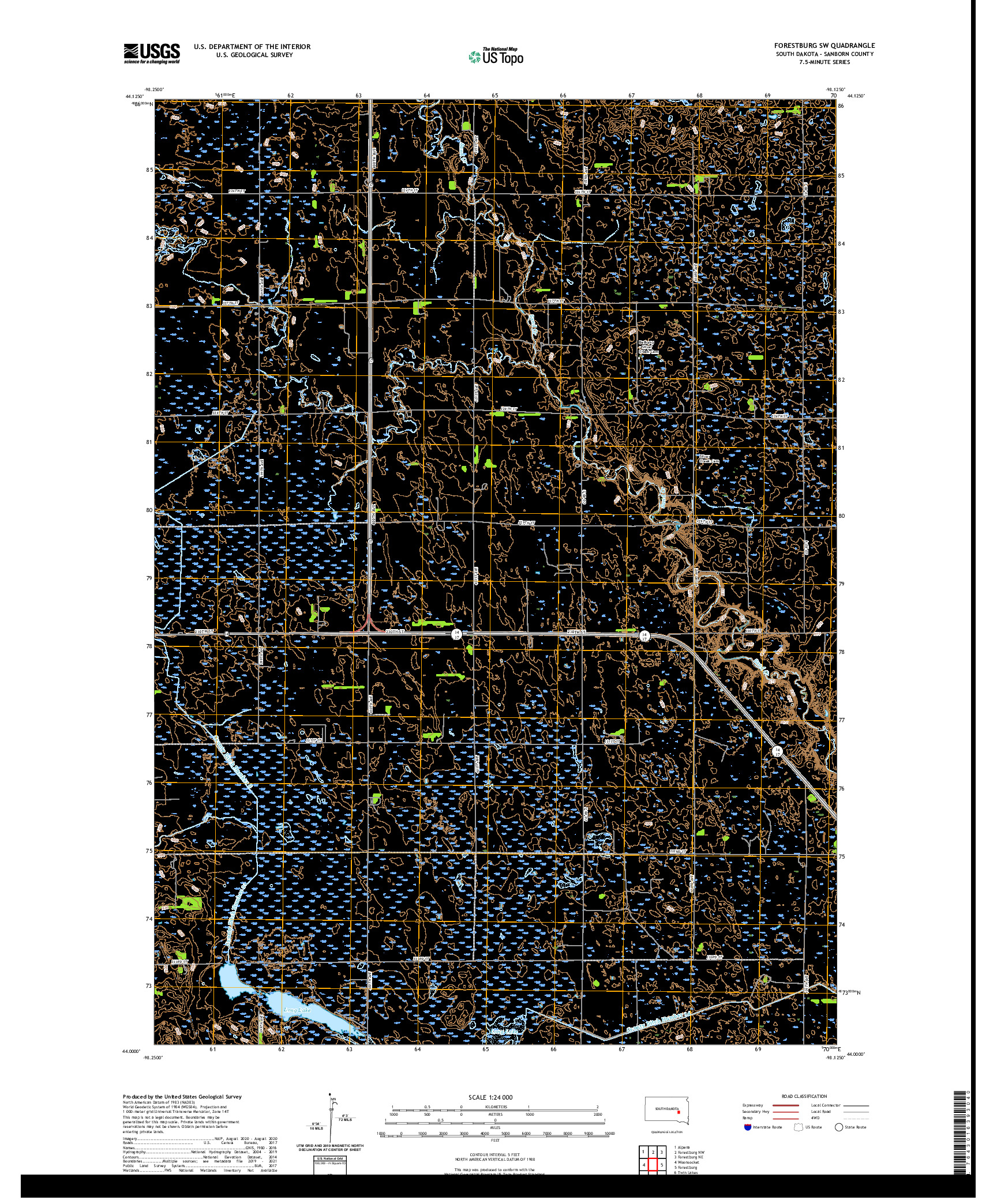 USGS US TOPO 7.5-MINUTE MAP FOR FORESTBURG SW, SD 2021