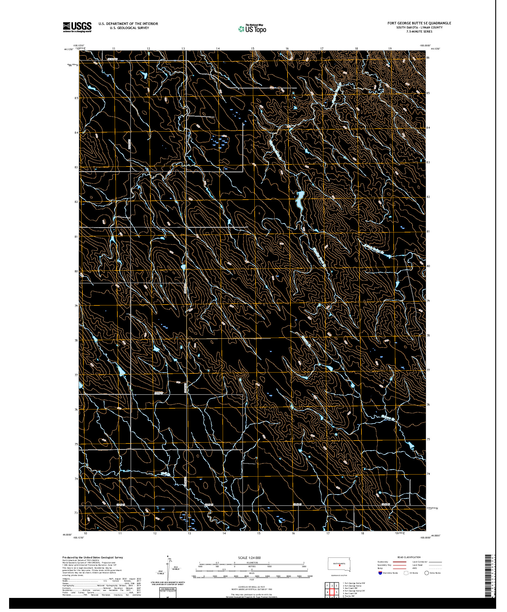 USGS US TOPO 7.5-MINUTE MAP FOR FORT GEORGE BUTTE SE, SD 2021