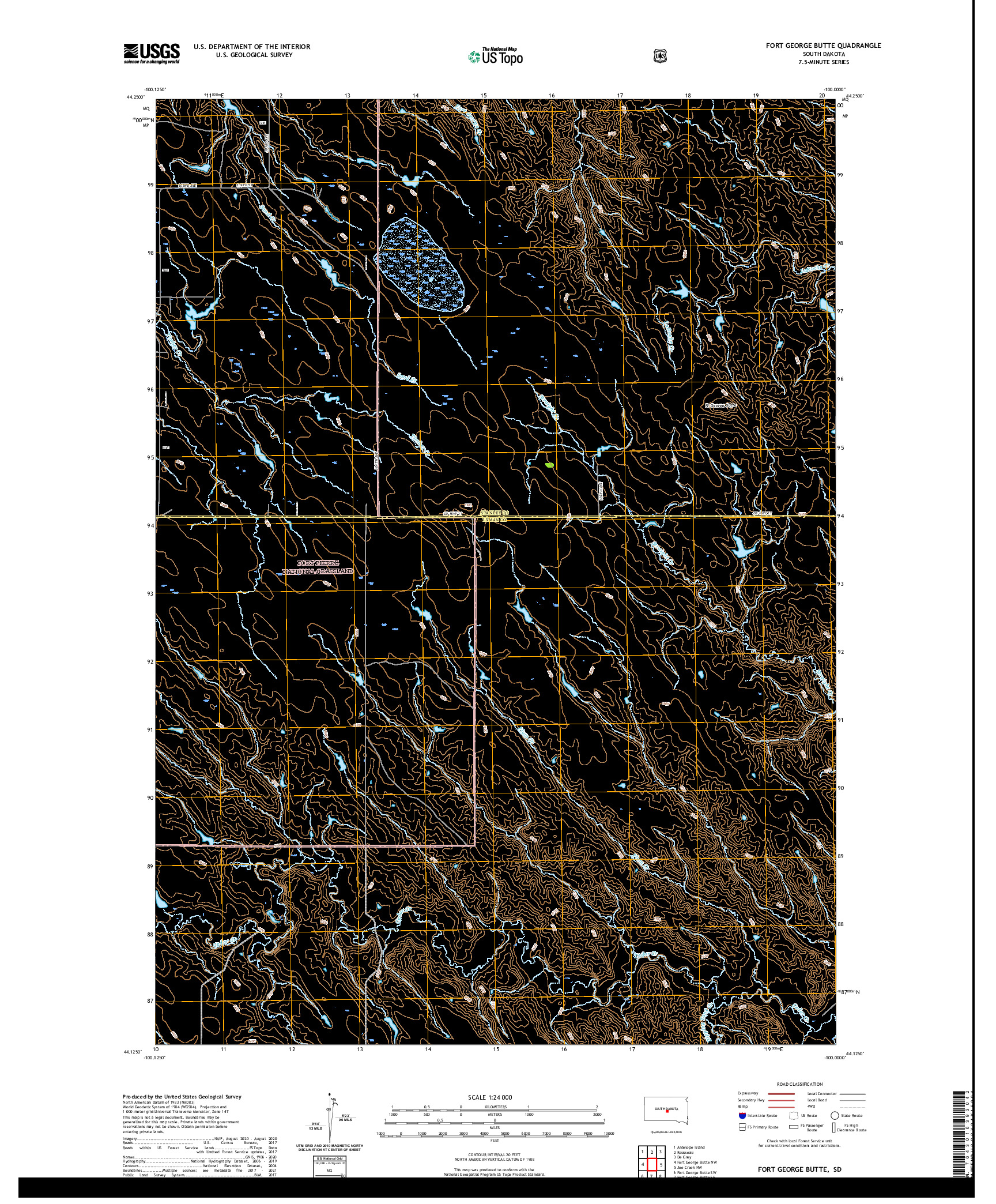 USGS US TOPO 7.5-MINUTE MAP FOR FORT GEORGE BUTTE, SD 2021