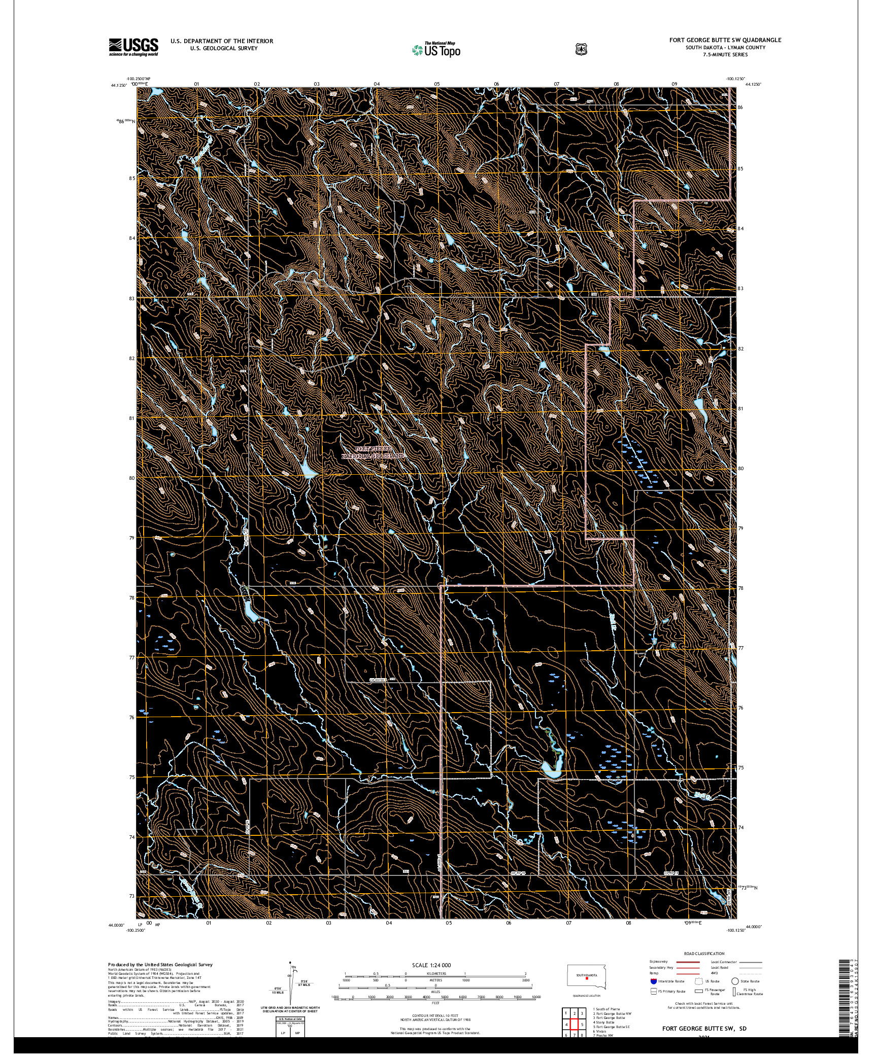 USGS US TOPO 7.5-MINUTE MAP FOR FORT GEORGE BUTTE SW, SD 2021