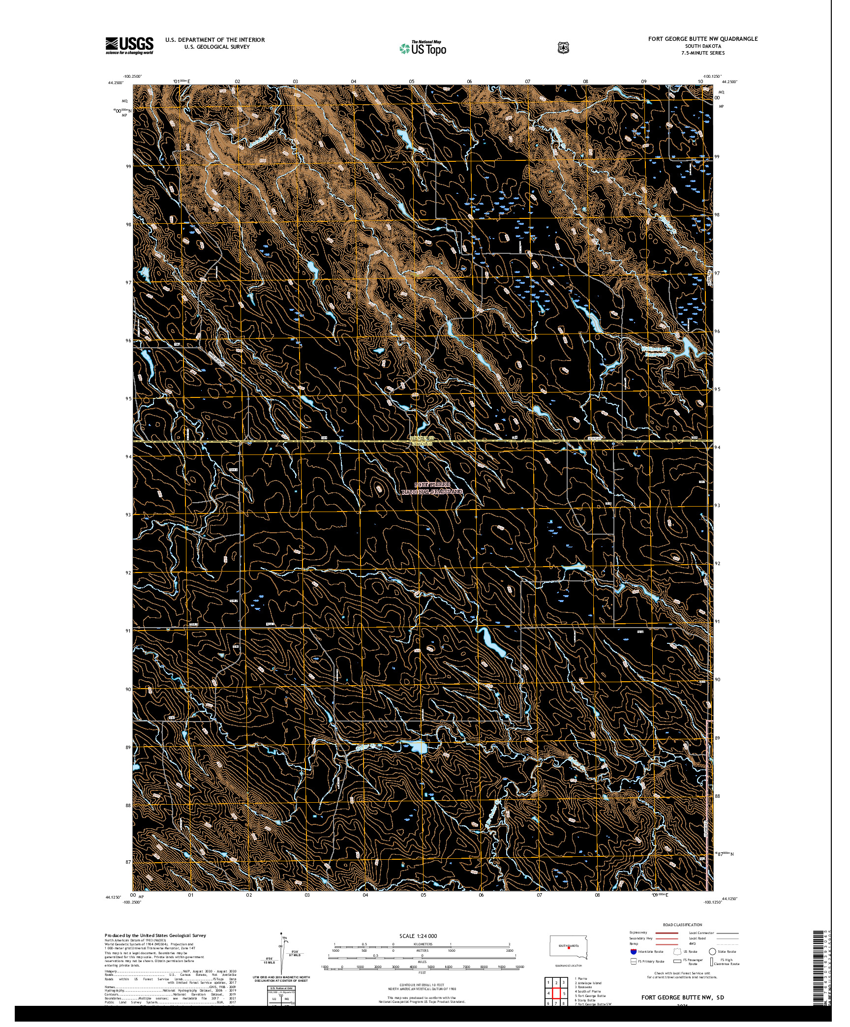 USGS US TOPO 7.5-MINUTE MAP FOR FORT GEORGE BUTTE NW, SD 2021